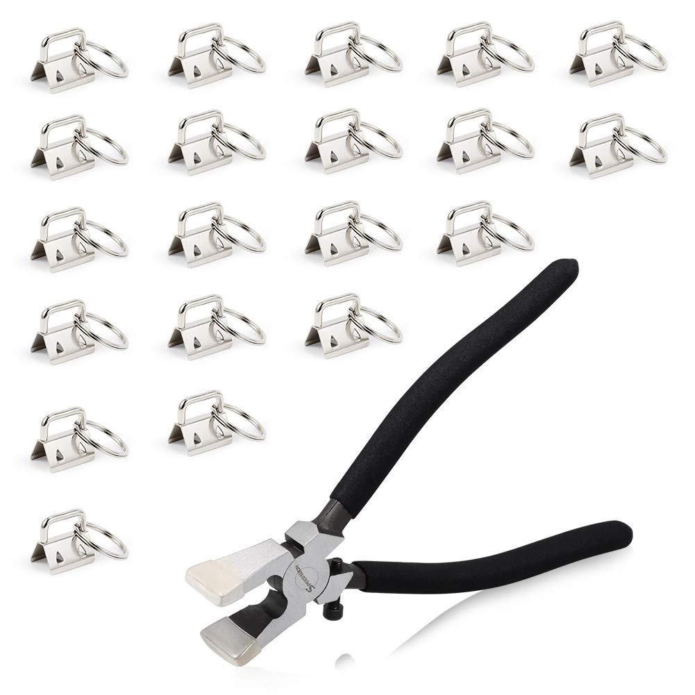 SPEEDWOX 20-Piece Key Chain Fob Hardware Kit with Split Rings, Glass Breaking Pliers & Rubber Tips - Professional Key Fob Pliers Tool for 0.8 Inch Webbing Fabric Straps (White Nickel) - Perfect for DIY Keychains, Wristlets, and Bag Accessories