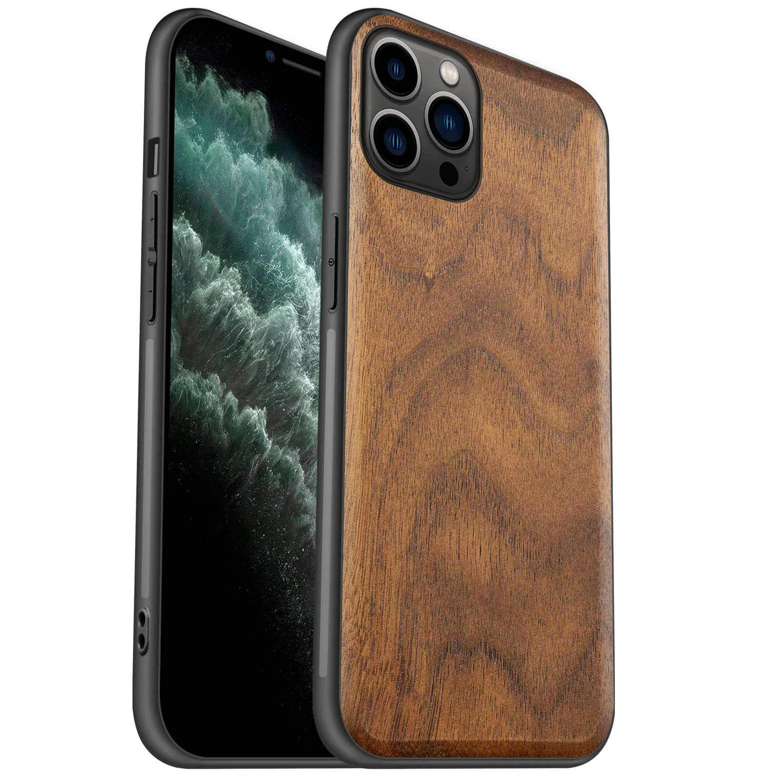 Carveit Real Wood iPhone 11 Pro Max Case - Hard Walnut Wood & Black Soft TPU Shockproof Protective Cover - Durable Wooden Phone Case for Apple iPhone 11 Pro Max - Perfect for Outdoor Adventures & Business Meetings