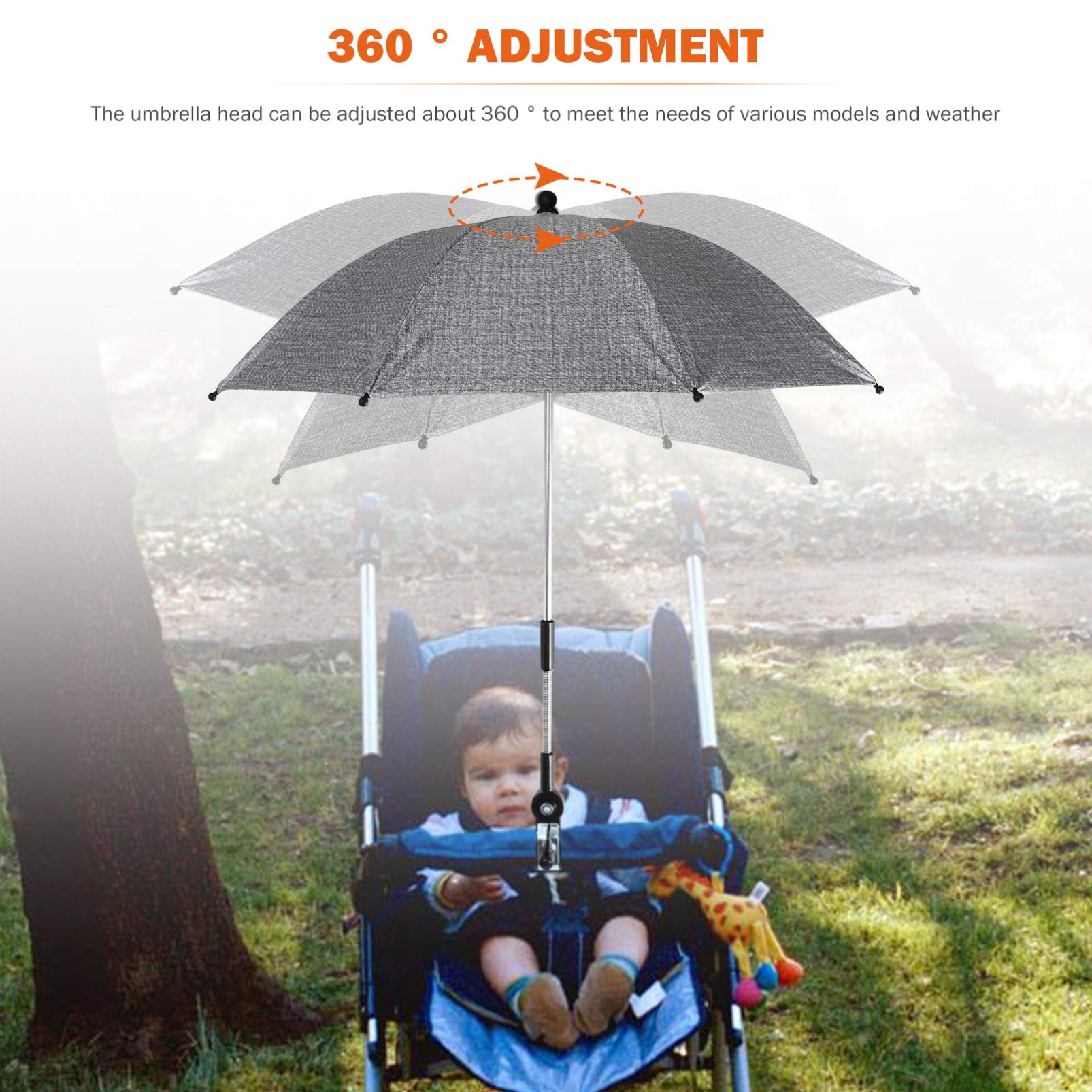 TOYANDONA Baby Stroller Sunshade Cover - UV Protection & Rain Shield for Strollers, Carriages & Carts - Lightweight Clip-On Umbrella with Blackout Blind (Grey) | Perfect for Outdoor Walks, Park Visits & Shopping Trips