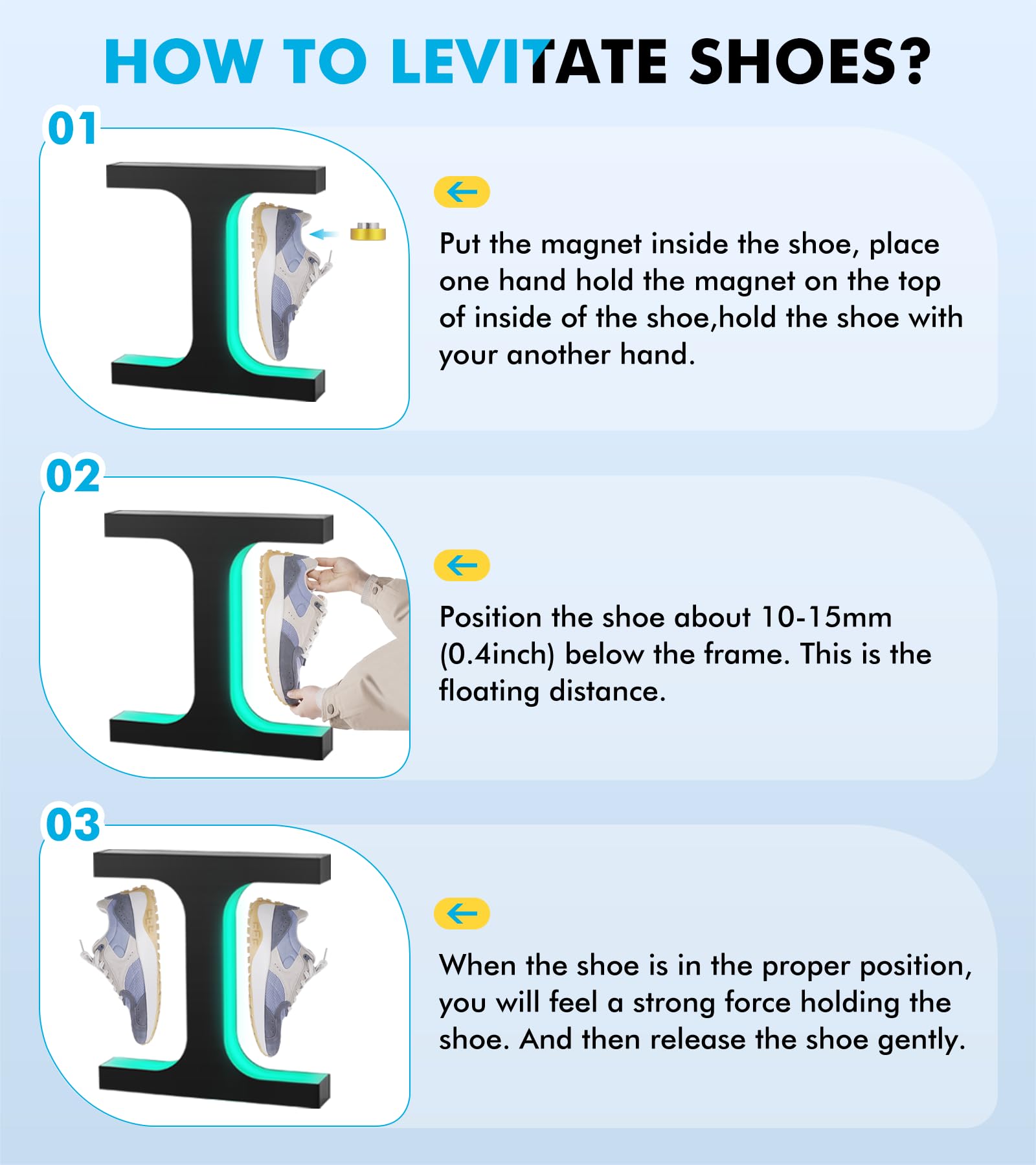 Premium Magnetic Levitating Shoe Display Stand - LED Floating Sneaker Rack for Shoe Collectors (Supports Up to 550g) - Perfect for Home Decor, Retail Displays & Sneaker Exhibitions