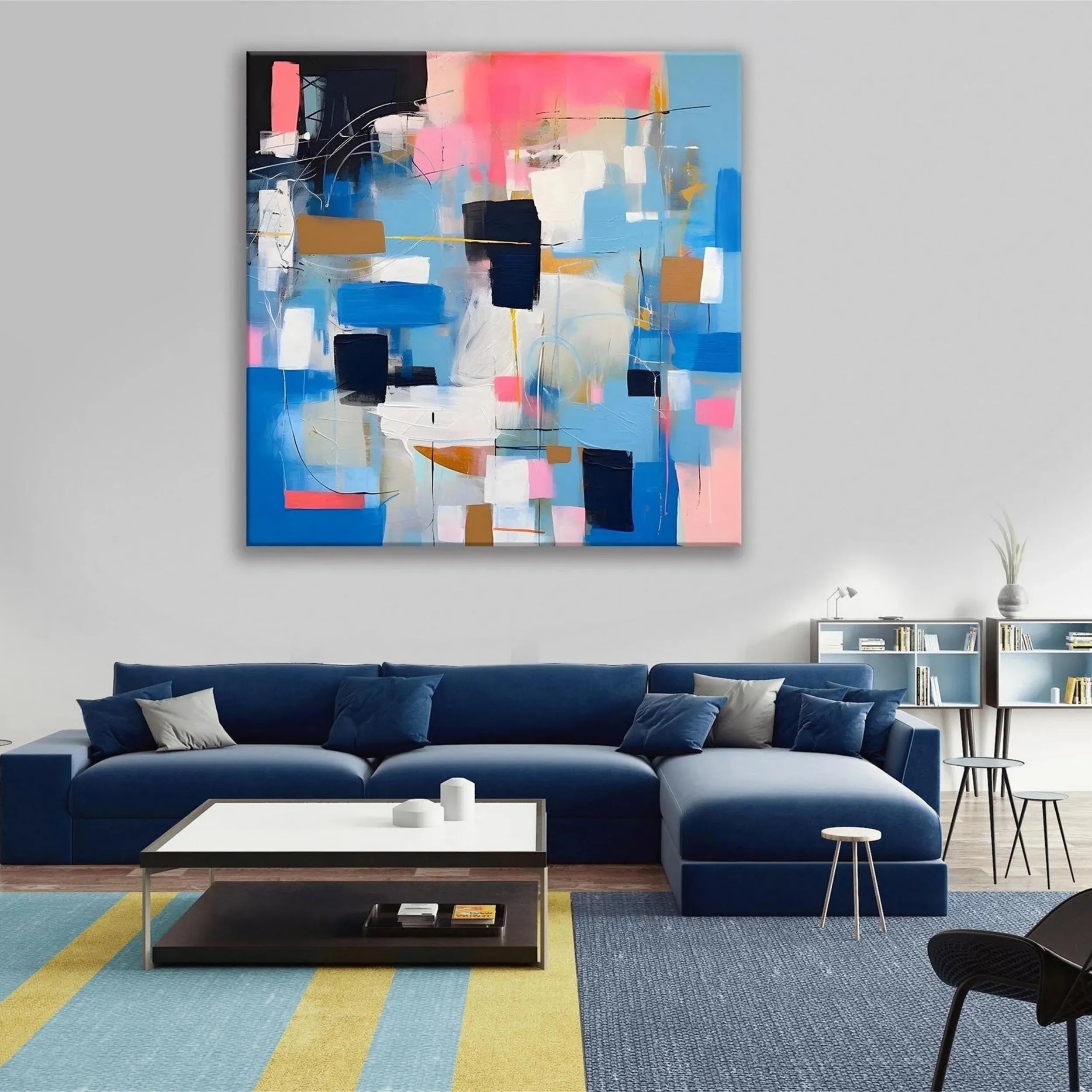 Blue & Green Abstract Wall Art Painting #BG073 - Modern Canvas Print for Living Room, Bedroom & Office Decor