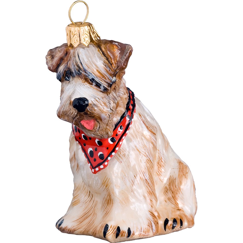 Joy to the World Soft Coated Wheaten Terrier with Bandana Glass Polish Christmas Ornament - Handmade Holiday Decor for Dog Lovers, Pet Memorial Gift, Xmas Tree Decoration