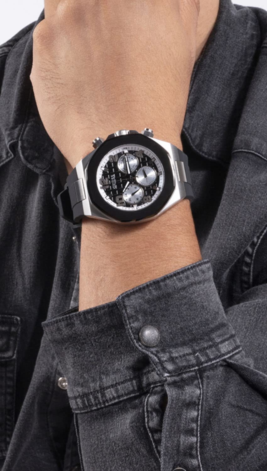 GUESS Men's 46mm Stainless Steel Chronograph Watch with Date Window - Water Resistant, Casual & Dress Style for Business, Office & Everyday Wear