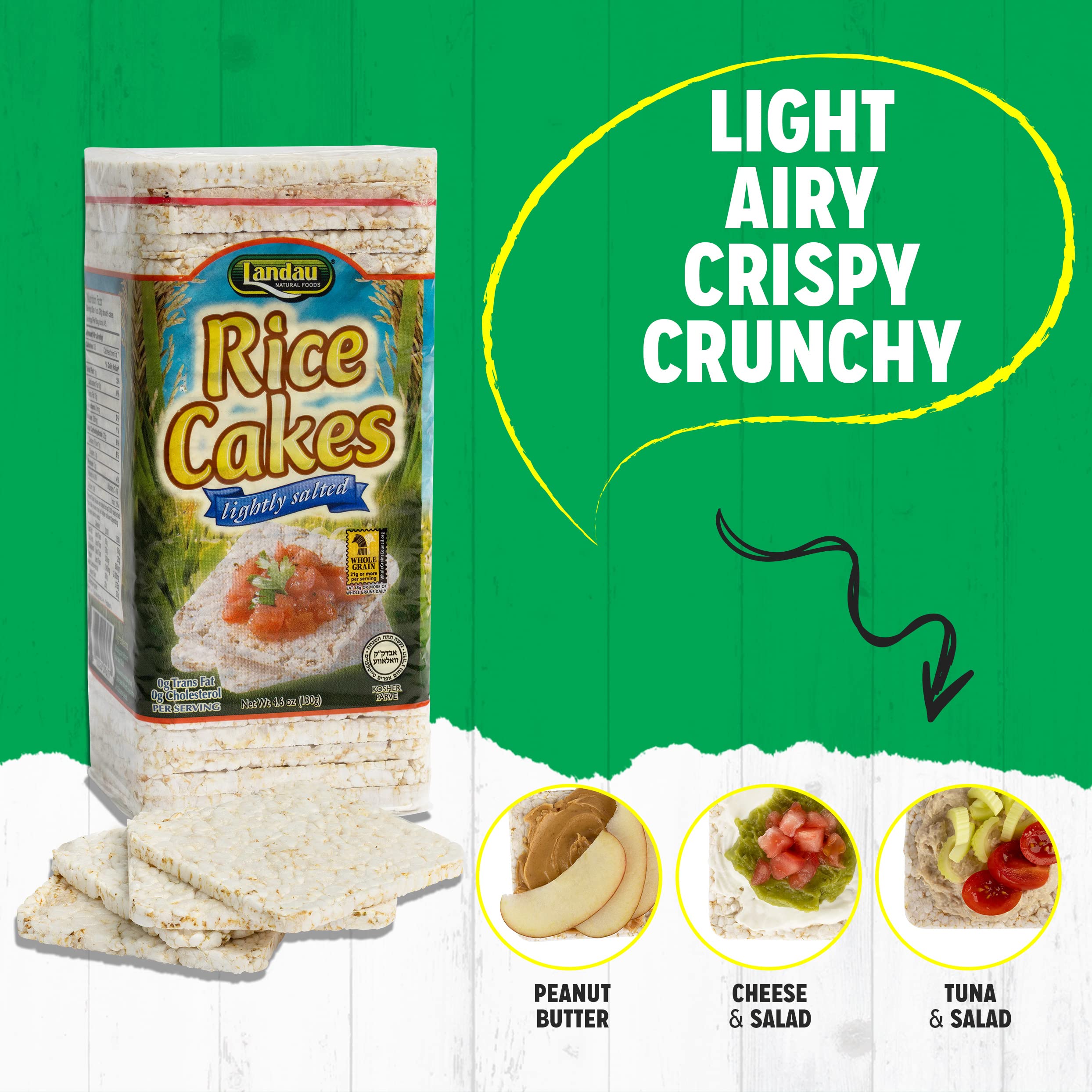 Landau Thin Whole Grain Rice Cakes - Light & Airy Low Calorie Snacks | Kosher Certified | 12 Pack | Lightly Salted | Perfect for Healthy Snacking, Weight Loss & On-the-Go Lifestyle