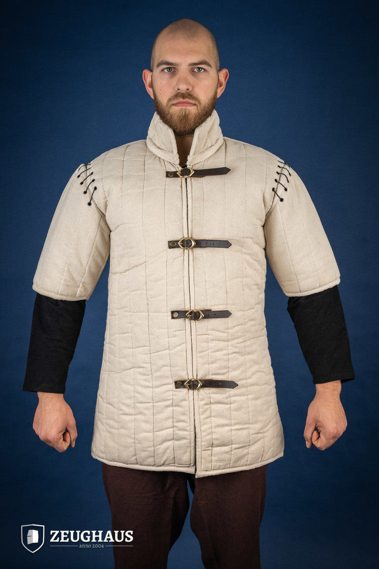 Medieval Gambeson with Detachable Laced Arms - Natural Color Historical Armor for LARP, Cosplay & Renaissance Fairs
