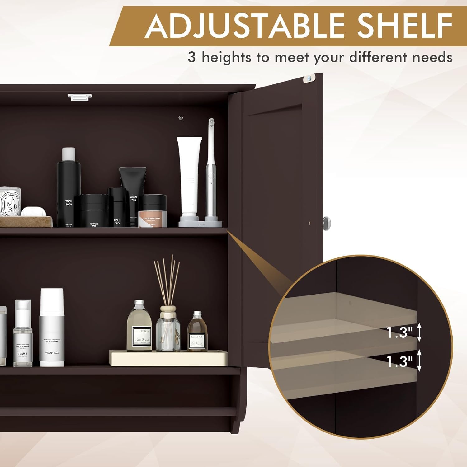 Modern Brown FCH Two-Door Bathroom Storage Cabinet with Upper & Lower Shelves - Kitchen Cupboard, Entryway Organizer for Bathroom, Bedroom & Living Room Storage Solutions