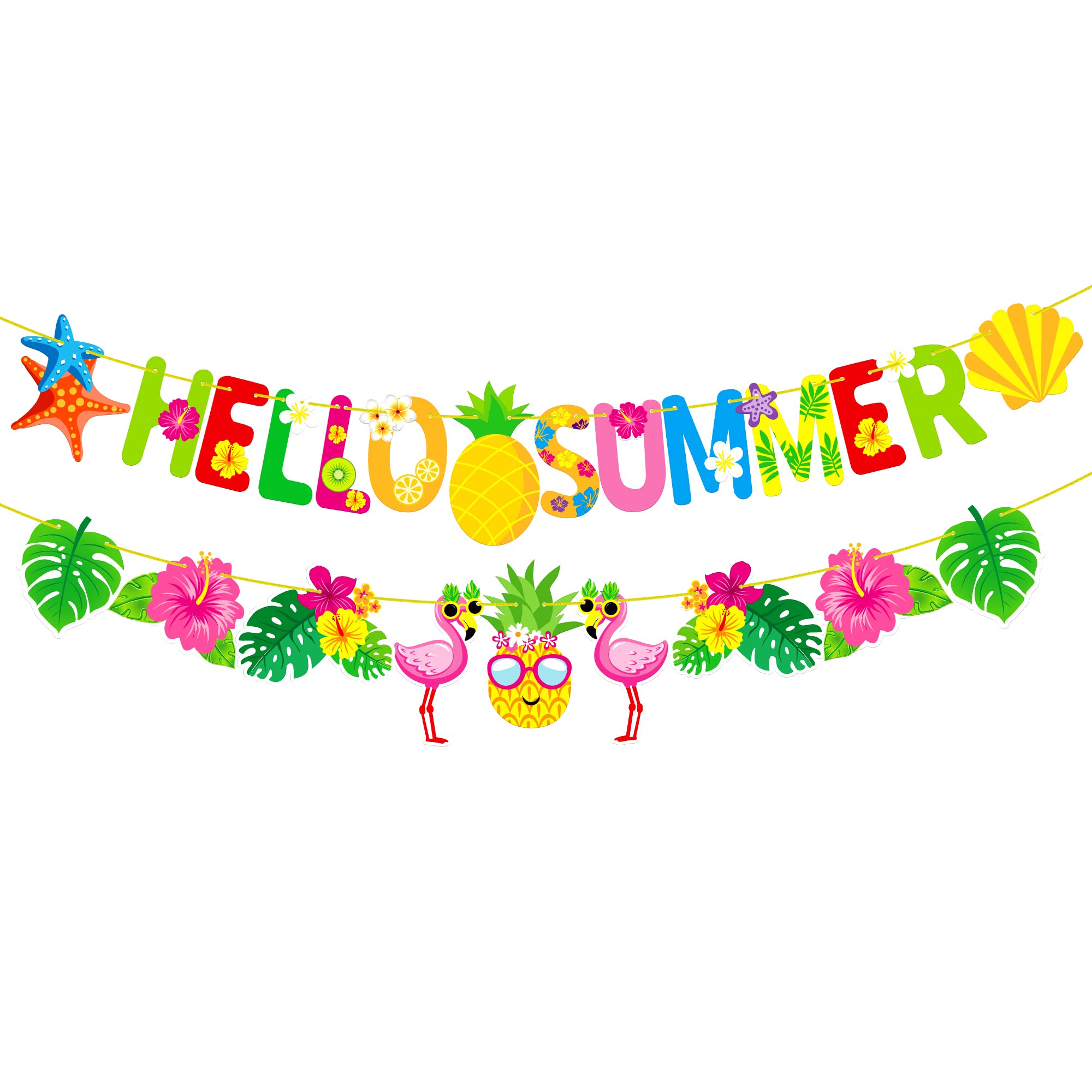 KatchOn Pre-Strung 10ft Hello Summer Banner - Flamingo Garland for Luau, Beach & Tropical Party Decorations | Perfect for Summer Parties, Backyard BBQs & Poolside Celebrations
