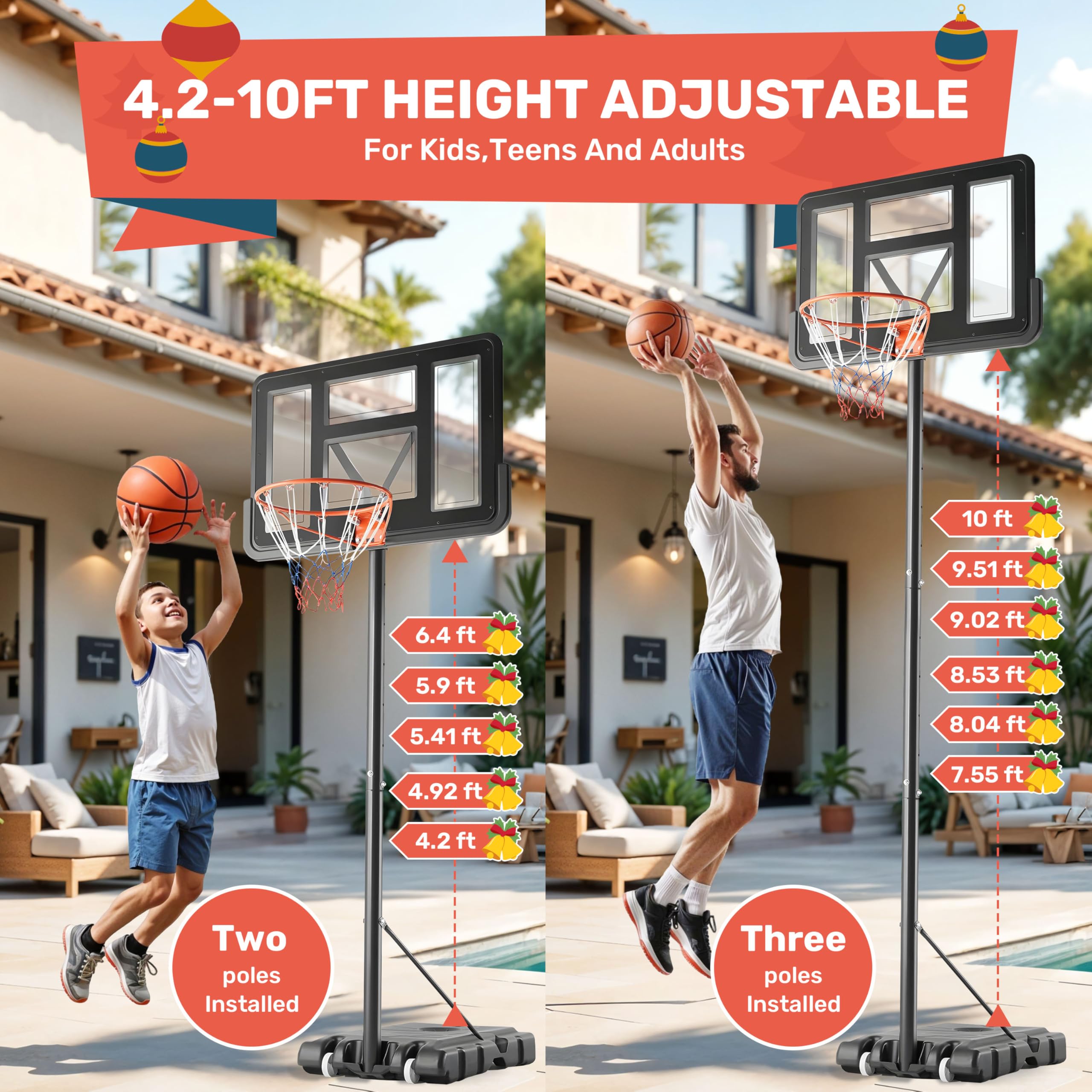 **Simple Deluxe Adjustable 4.2-10ft Portable Basketball Hoop for Outdoor Use - 44