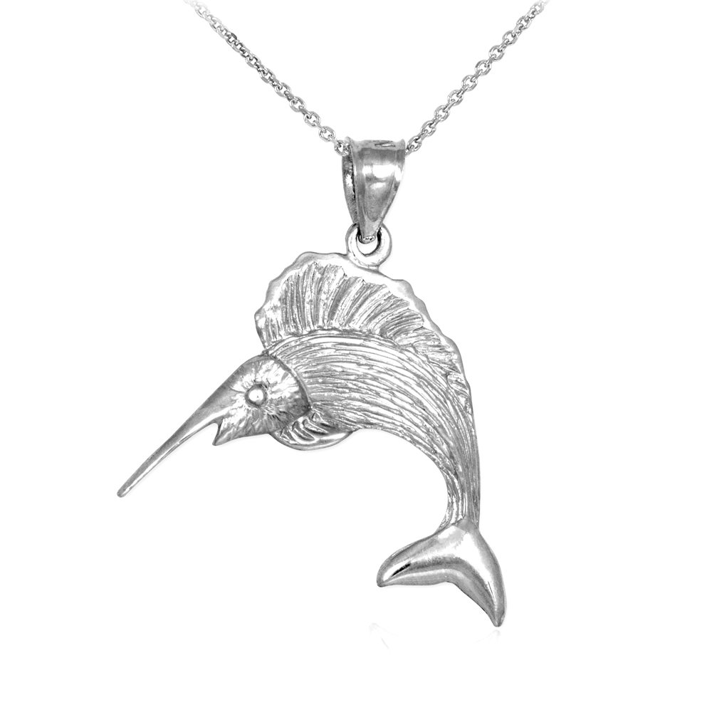 925 Sterling Silver Textured Sailfish Charm Pendant Necklace for Women - Handmade Ocean Jewelry - Perfect for Beach Vacations, Summer Outfits & Gift Giving