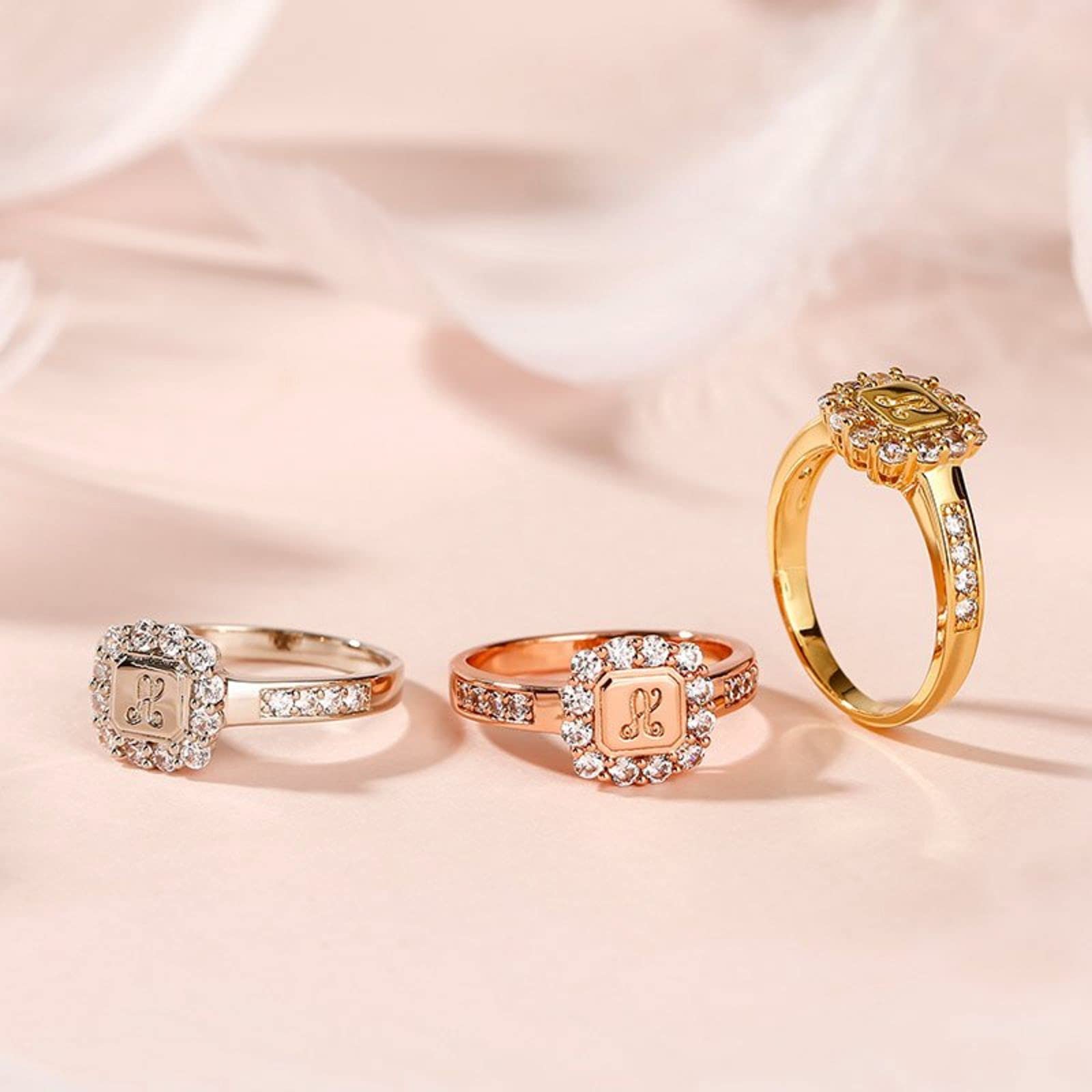 Jeulia Diamond Personalized Custom Rings for Women - Sterling Silver CZ Monogram Ring Band, Wedding, Engagement, Anniversary, Promise Ring Bridal Set - Perfect for Proposals, Bridal Gifts & Special Occasions