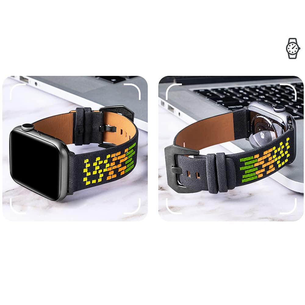 Genuine Leather Apple Watch Band Compatible with Series SE/6/5/4/3/2/1 - 44mm 42mm 40mm 38mm Replacement Strap for Men & Women - Fashionable & Durable for Workouts, Office & Everyday Wear