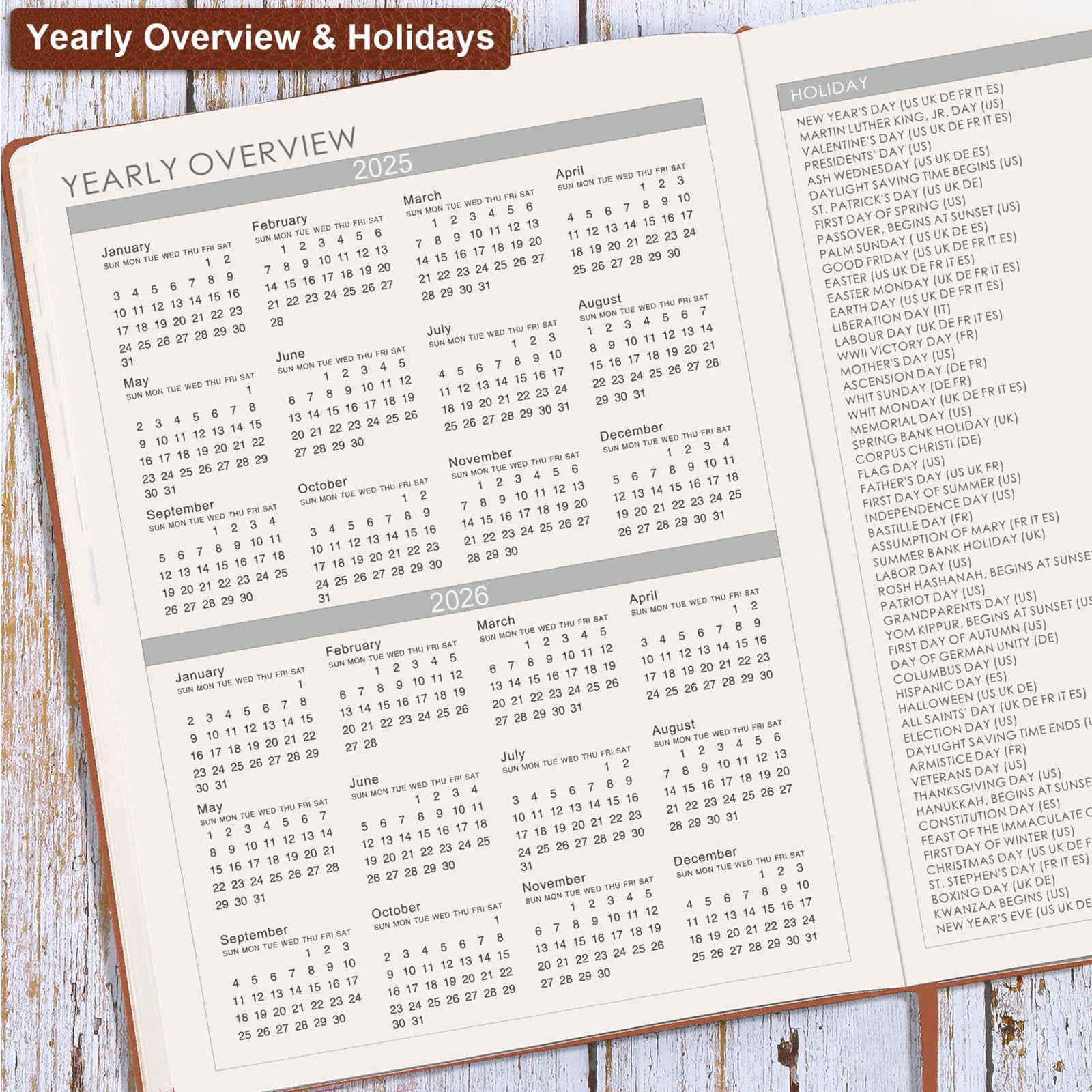 2025-2026 Academic Planner - A4 Weekly Diary from August 2025 to July 2026 with Brown Leather Cover, Elastic Closure & Back Pocket | Perfect for Students, Teachers & Professionals | School, Office & Personal Organization