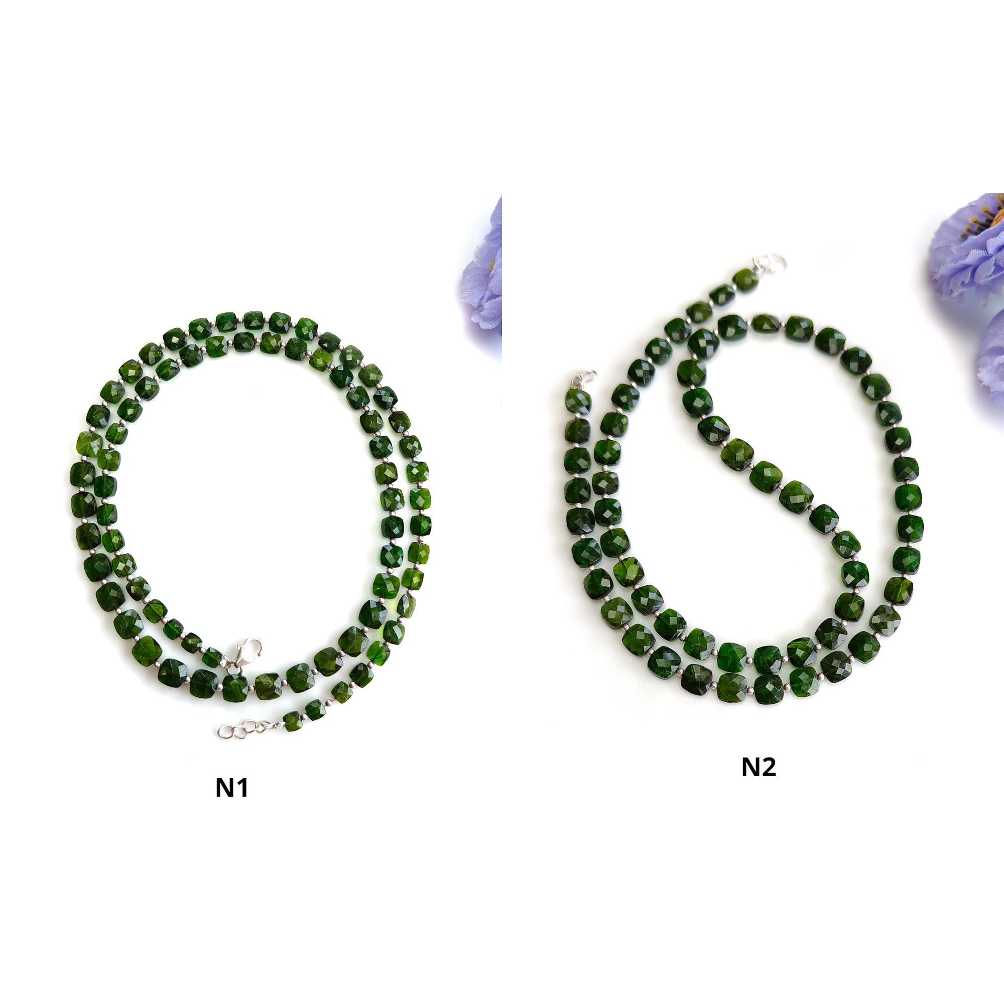 Chrome Diopside Gemstone Beads Necklace - 925 Sterling Silver Green Briolette Checker Cut Beaded Jewelry for Women | Elegant Gift for Birthday, Anniversary & Special Occasions