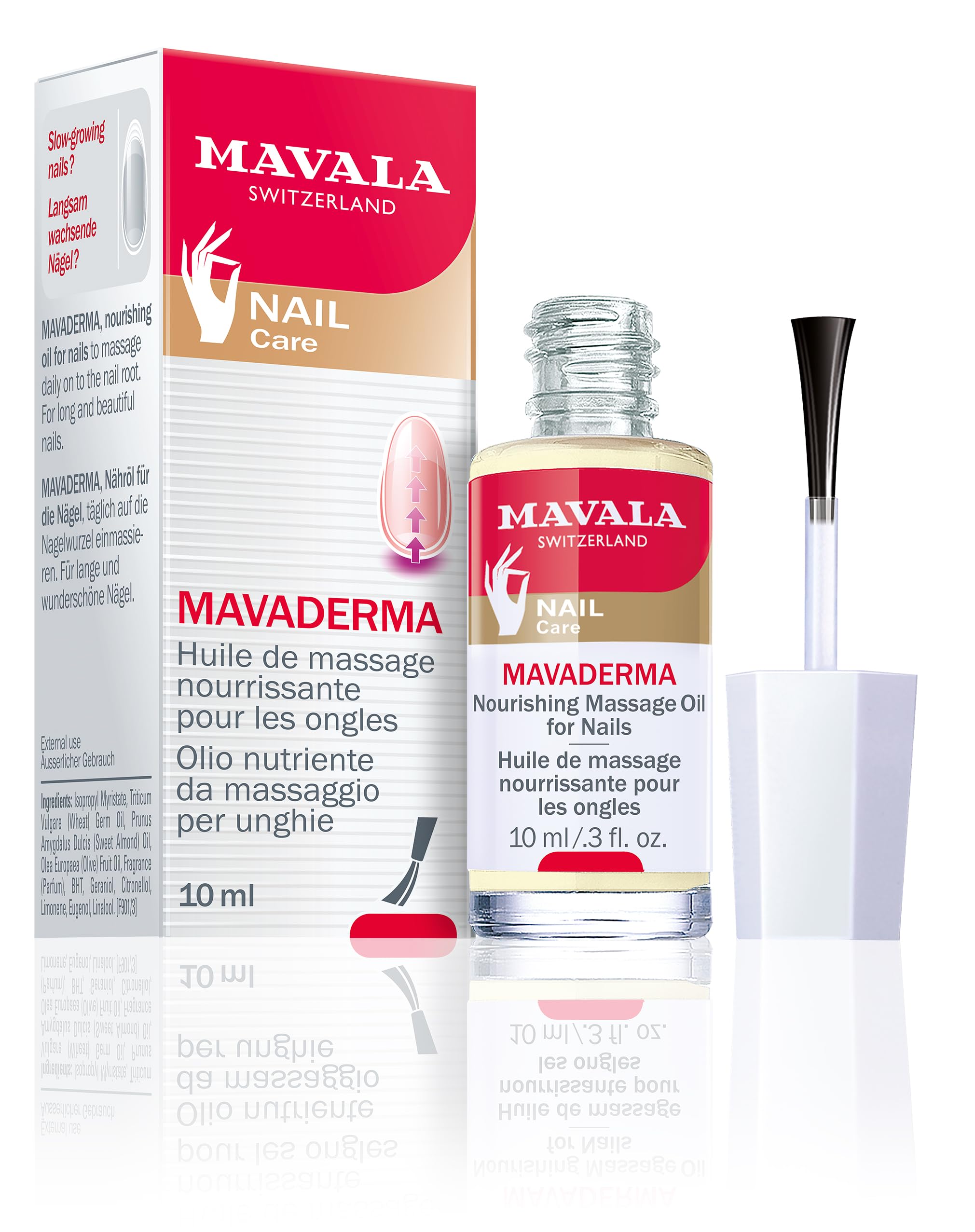 Mavala Mavaderma Nourishing Nail & Cuticle Oil - Nail Hardener & Growth Treatment for Cracked Nails, Dry Cuticles - Moisturizing & Healing Massage Oil for Stronger Nails (0.3 oz) | Perfect for At-Home Manicures & Professional Nail Care