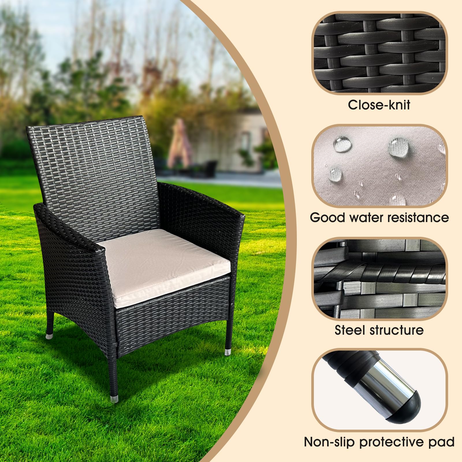 4-Piece Patio Furniture Set - Wicker Sectional Sofa with Armrest, Loveseat, Rattan Side Table & Chairs - Outdoor Conversation Set for Garden, Lawn, Pool or Backyard (Coffee/Beige) | Perfect for Relaxing, Entertaining & Enhancing Your Outdoor Living Space