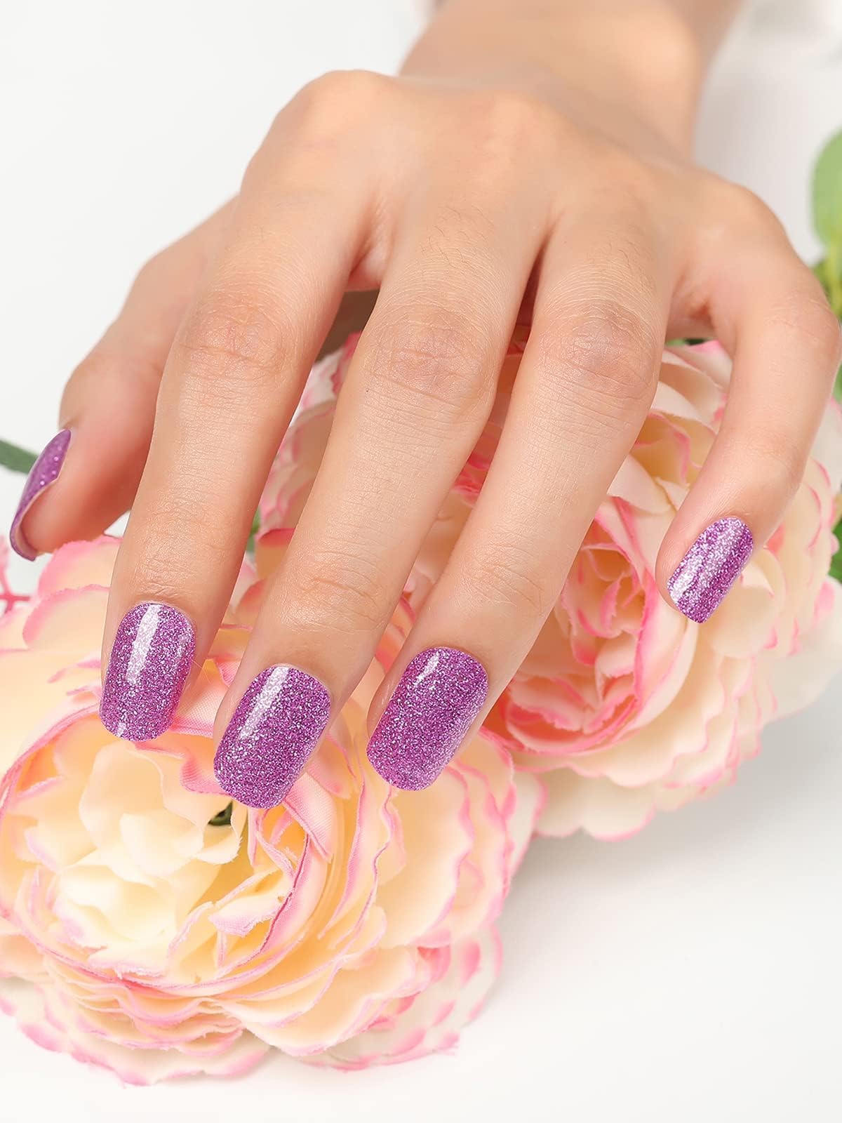 Kalolary Purple Glitter Gel Nail Polish Strips - DIY Summer Nail Art Kit with Waterproof Full Nail Wraps, Cuticle Stick & Nail File - Perfect for Manicures, Parties, Weddings & Special Occasions