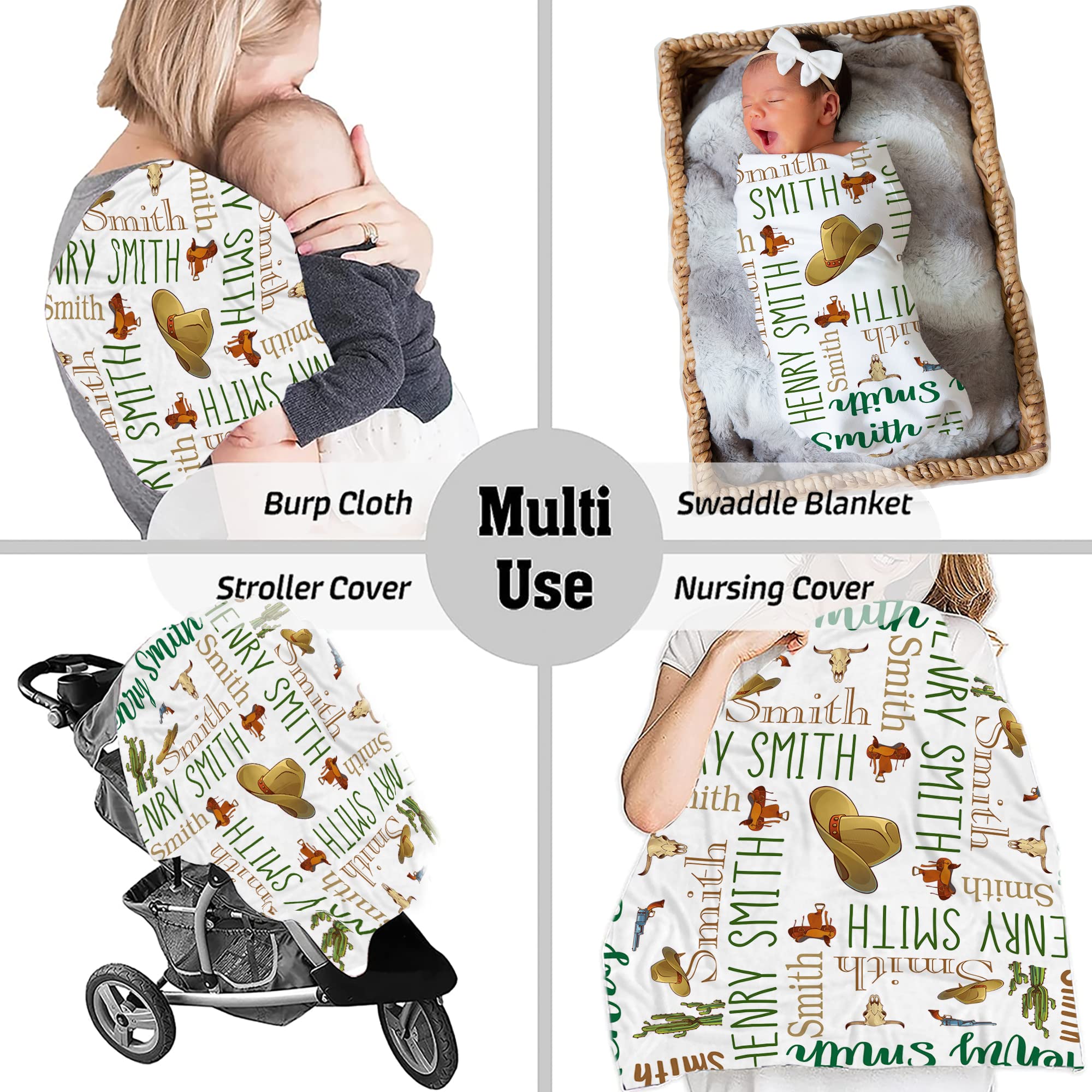 Personalized Cowboy Western Green Monogram Baby Blanket with Name - Western Nursery Theme Crib Blanket, Swaddle & Horse Design for Newborn Boys - Perfect for Cowboy-Themed Nurseries, Baby Showers & Western Gift Ideas