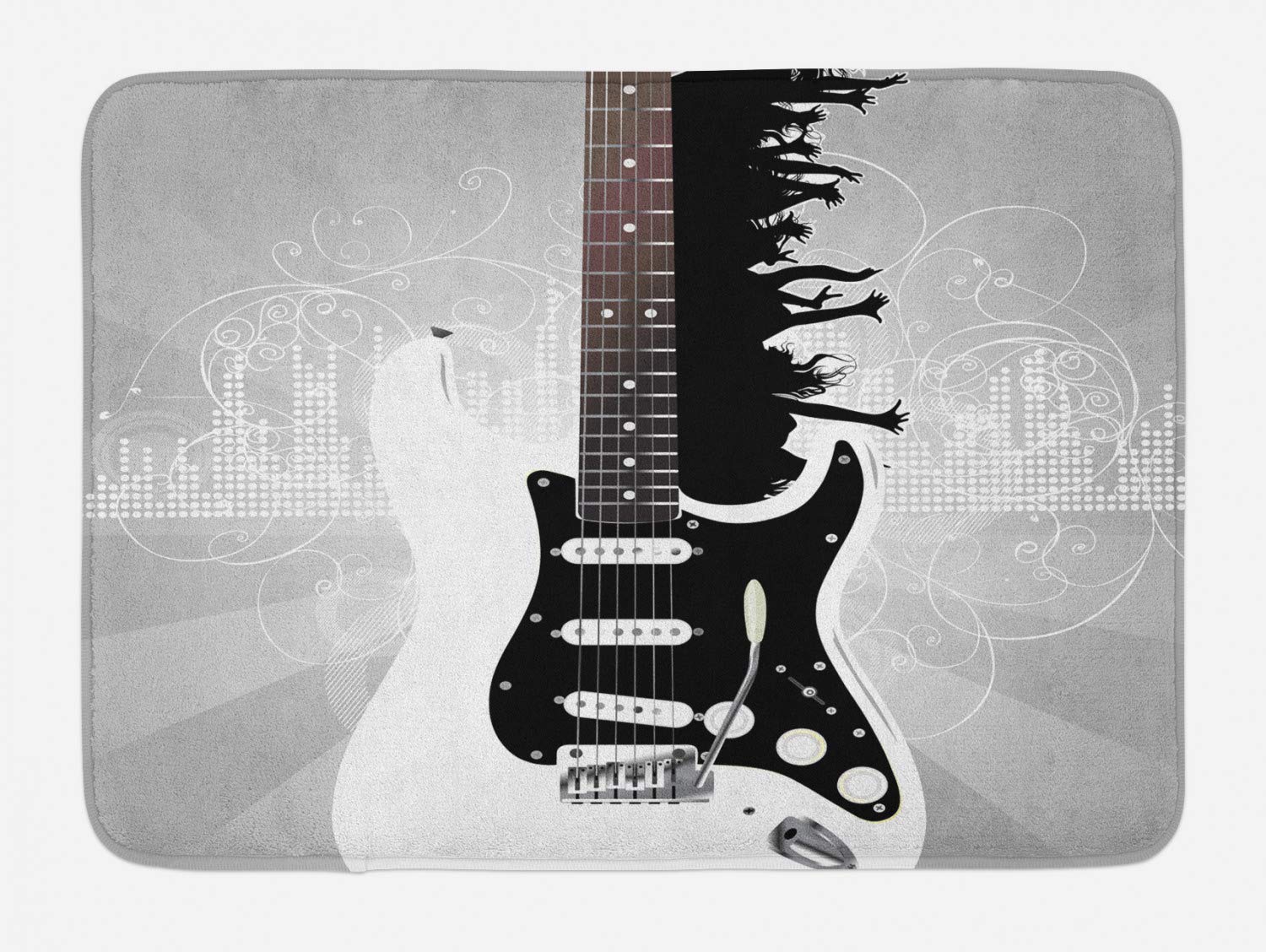 Ambesonne Non-Slip Guitar Bath Mat - Modern Silhouette Party Design with Plush Texture, 30.2 x 20 Inch, Charcoal Grey & Pale Taupe - Perfect for Bathroom Decor, Music Lover Gifts & Themed Home Accessories