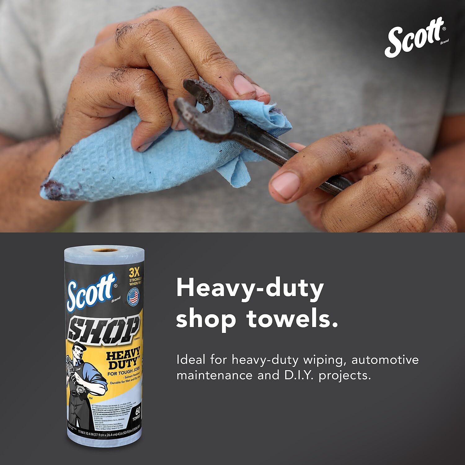 Scott® Heavy Duty Shop Towels (32992) - Industrial Grade Blue Cleaning Rags for Solvents, Oil, Grease & Tough Jobs - 10.4