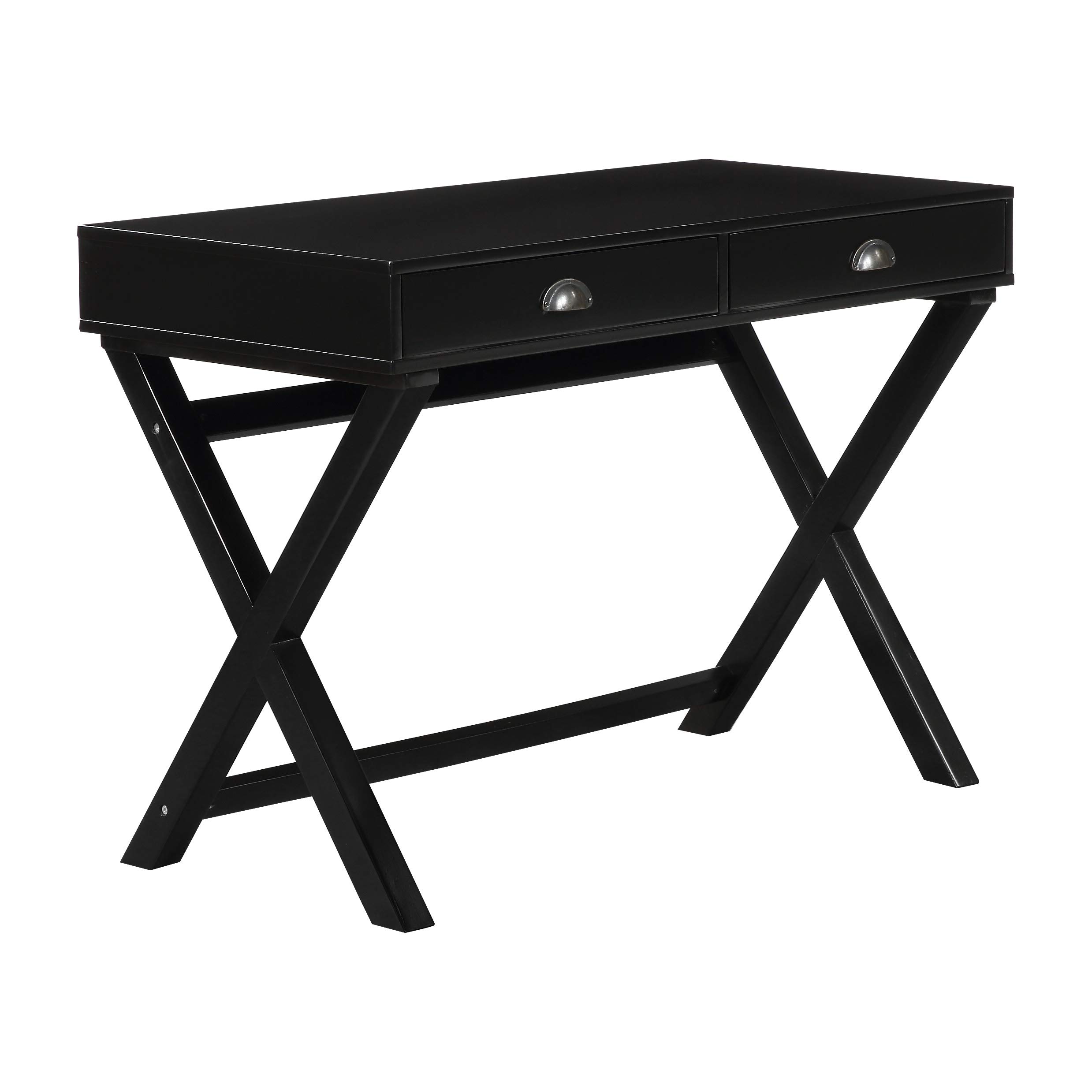 OSP Home Furnishings Washburn Chic Campaign Writing Desk in Black - Vintage Style Home Office Desk for Small Spaces & Modern Workspaces