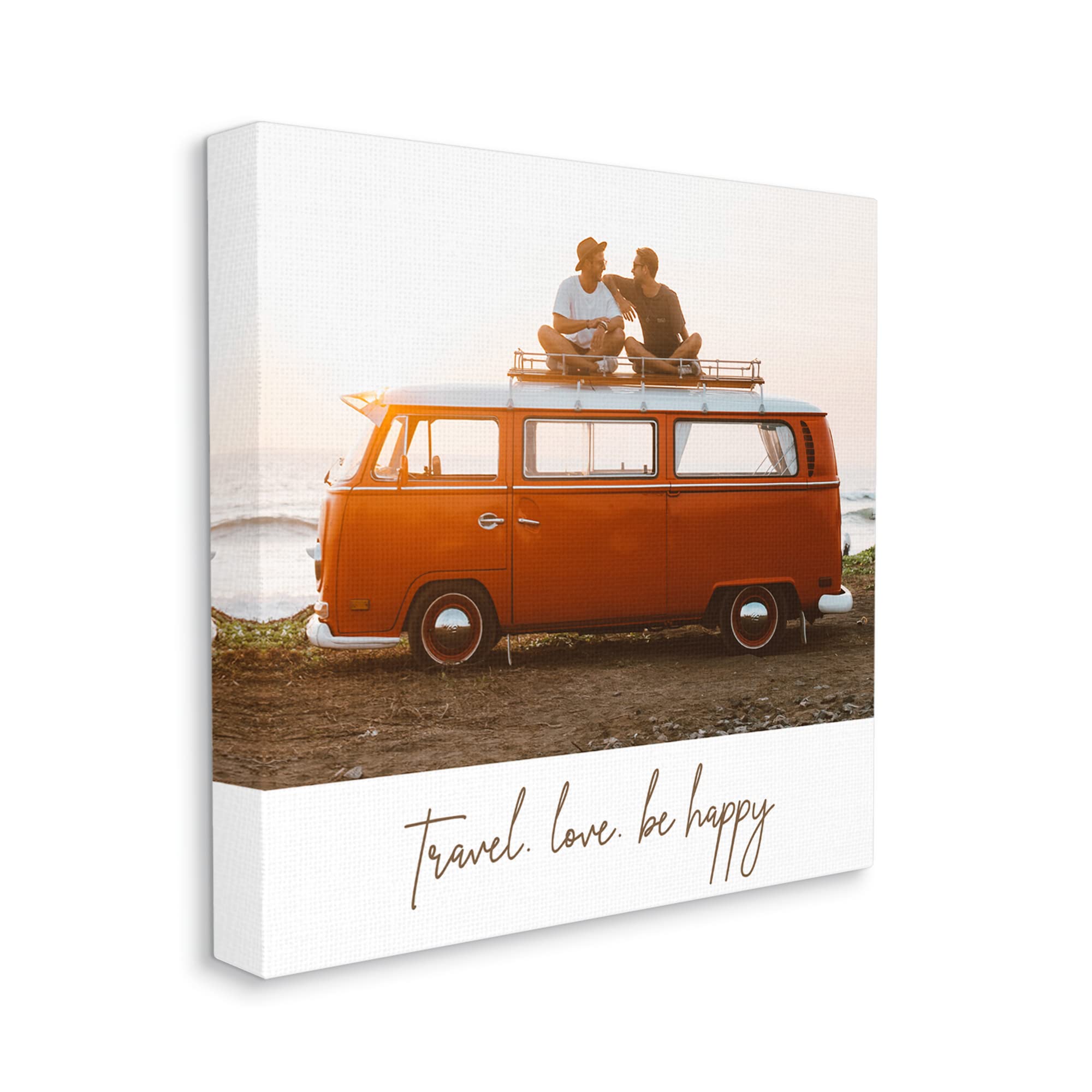 Stupell Industries Travel Love Happy Phrase Retro Beach Van Romance Canvas Wall Art - 36x36 Inch Brown Home Decor by Birch&Ink | Perfect for Living Room, Bedroom & Beach House Decor