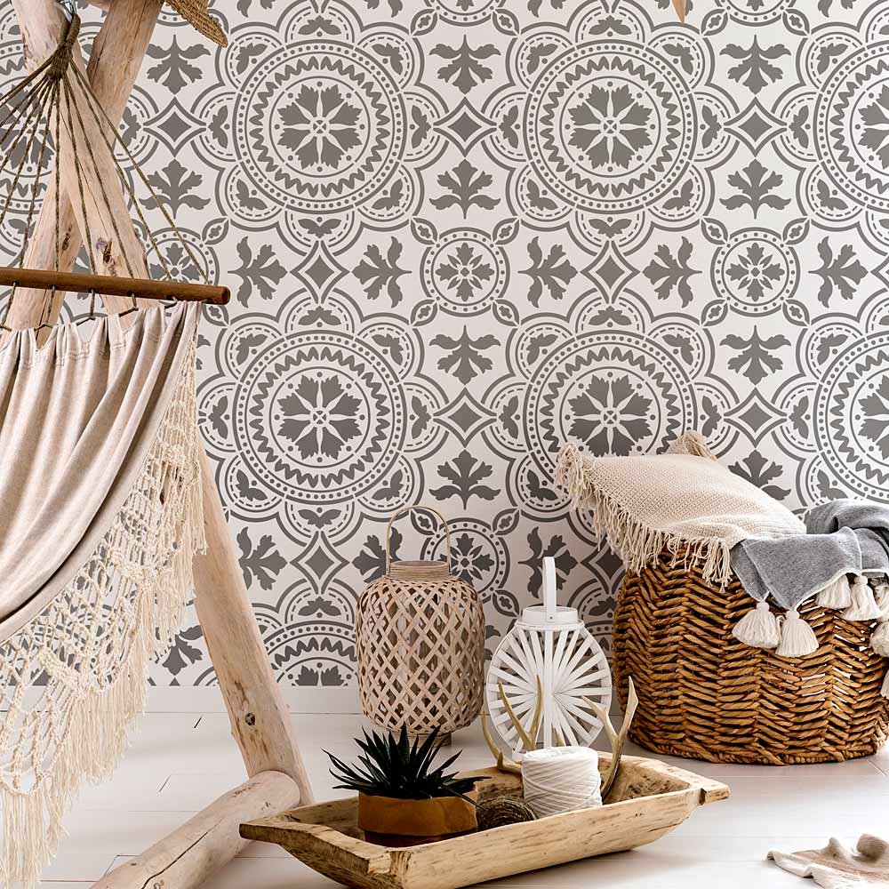 Tangier Tile Stencil - Large Wall Painting Stencil Kit for DIY Room Makeover - Reusable Stencils for Walls and Floors - Easy Wall Decor Alternative to Wallpaper - Perfect for Home Renovation, Accent Walls & Floor Designs