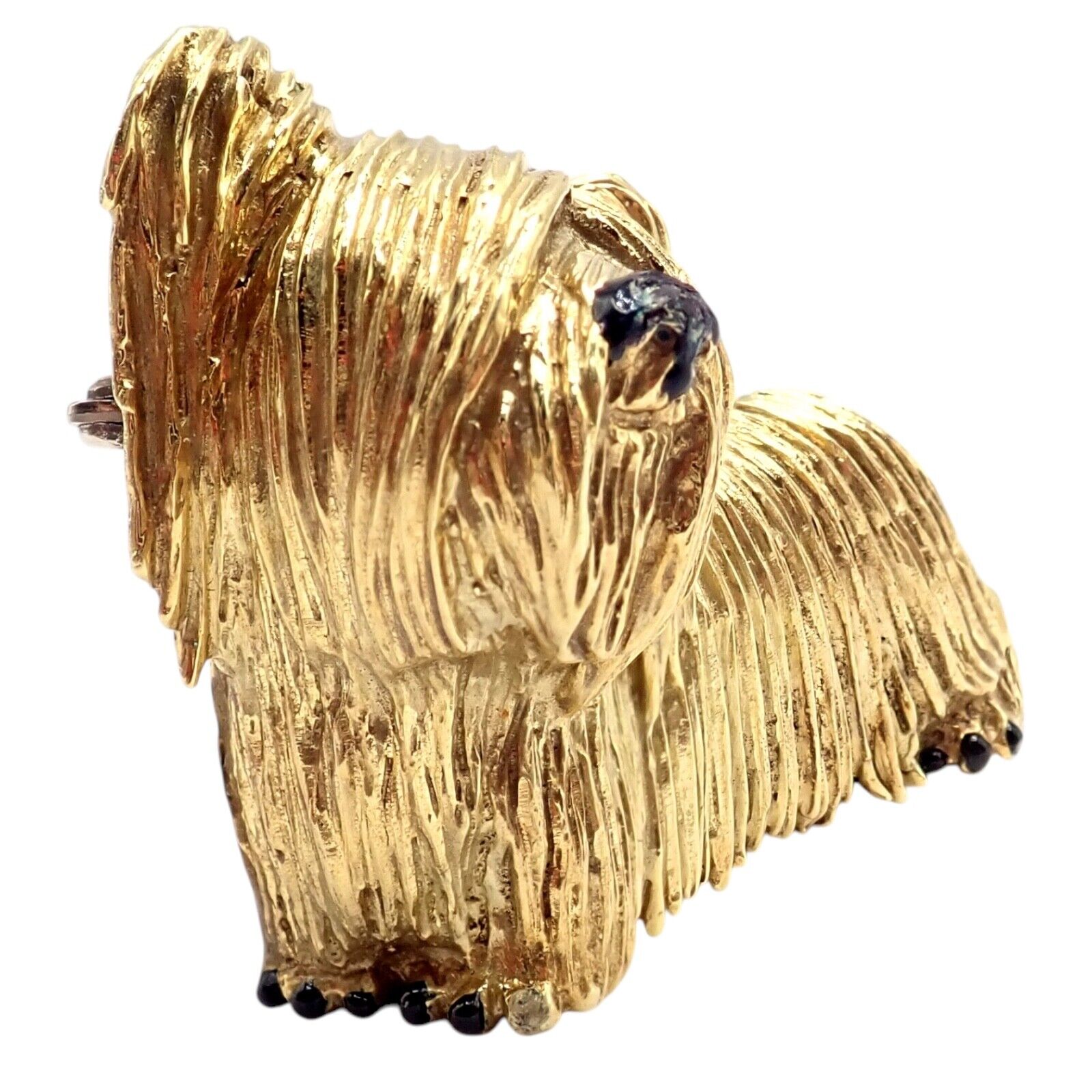 Vintage Tiffany & Co 18k Yellow Gold Enamel Terrier Dog Brooch Pin - 1960s Rare Collectible Jewelry for Women, Perfect for Special Occasions & Gift Giving