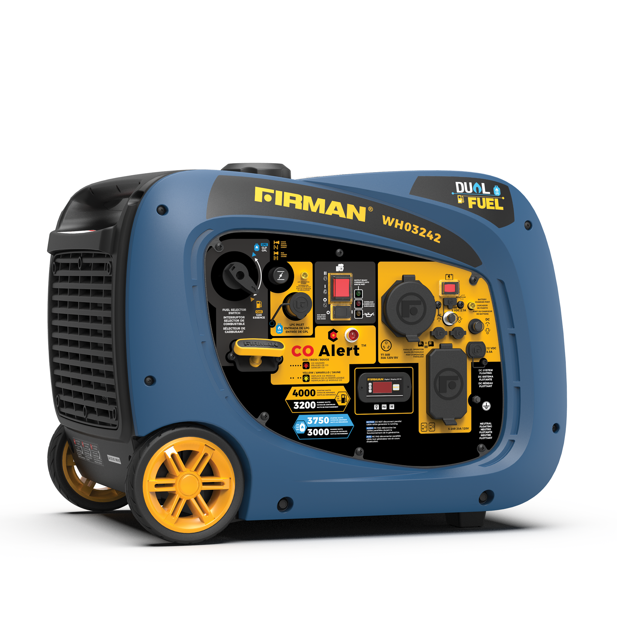 4000W Dual Fuel Inverter Generator with Electric Start & CO Alert - Portable Power for Camping, RV Trips & Emergency Backup