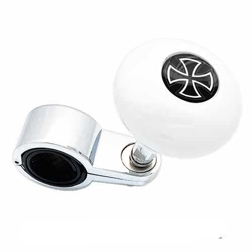 Pearl White Heavy Duty Steering Wheel Spinner | Suicide Knob for Hot Rod, Truck, SUV, Tractor & Boat | Iron Maltese Cross Design | Perfect for Off-Roading, Towing & Long-Distance Driving