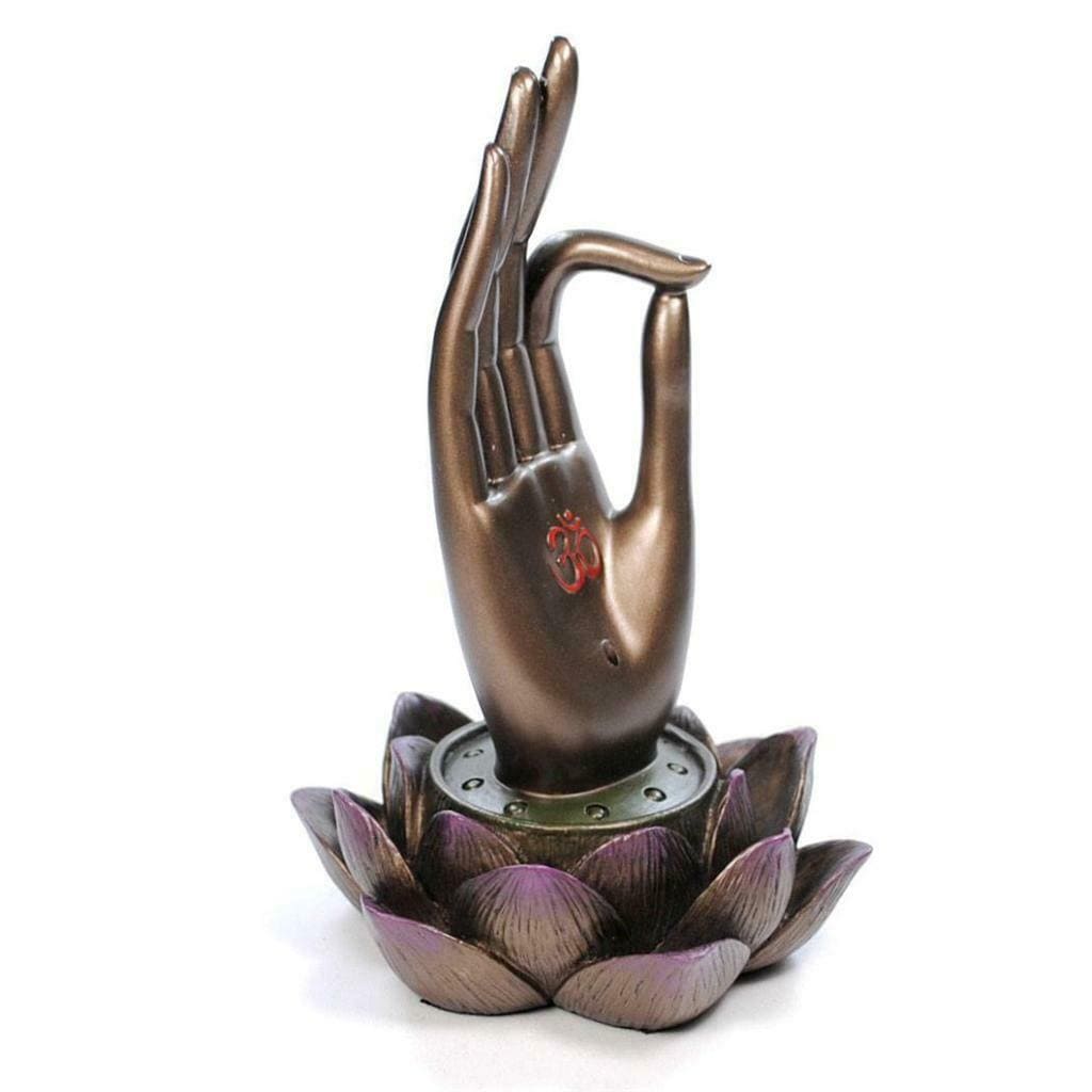 Buddha Hand on Lotus Incense Holder - Zen Meditation & Home Decor Aromatherapy Accessory for Yoga, Spa, and Relaxation
