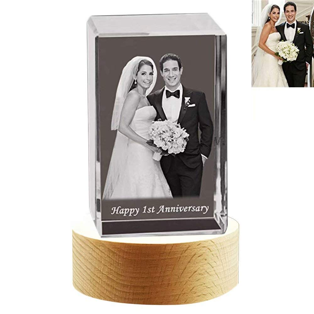 Godchoices Custom 3D Holographic Crystal Photo Engraving - Personalized Night Light with Your Picture & Text - Perfect Wedding, Anniversary, Christmas & Birthday Gift - Romantic Home Decor & Memorial Keepsake