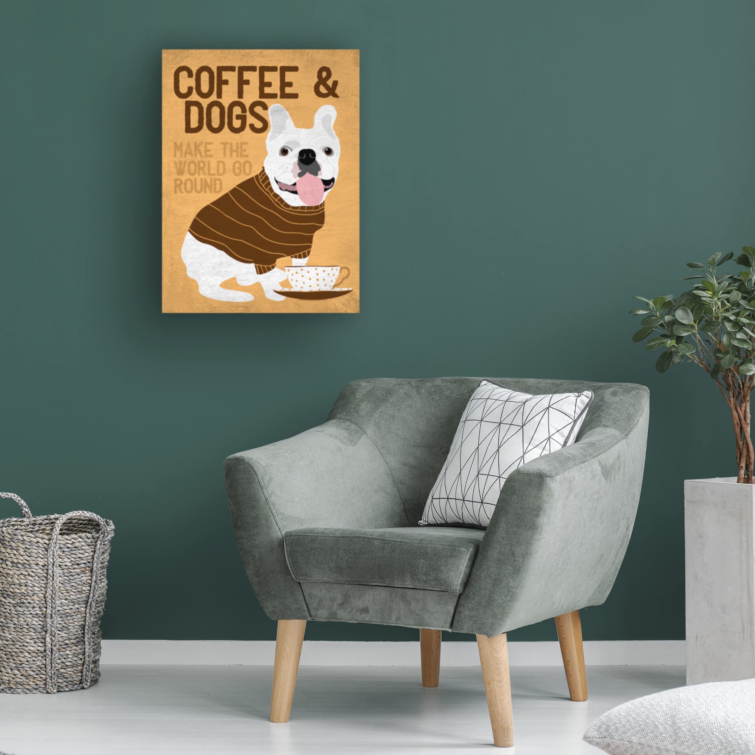 Trademark Fine Art 'Coffee and Dogs French Bulldog' Canvas Print by Ginger Oliphant - Perfect for Home Decor, Office Wall Art & Dog Lover Gifts