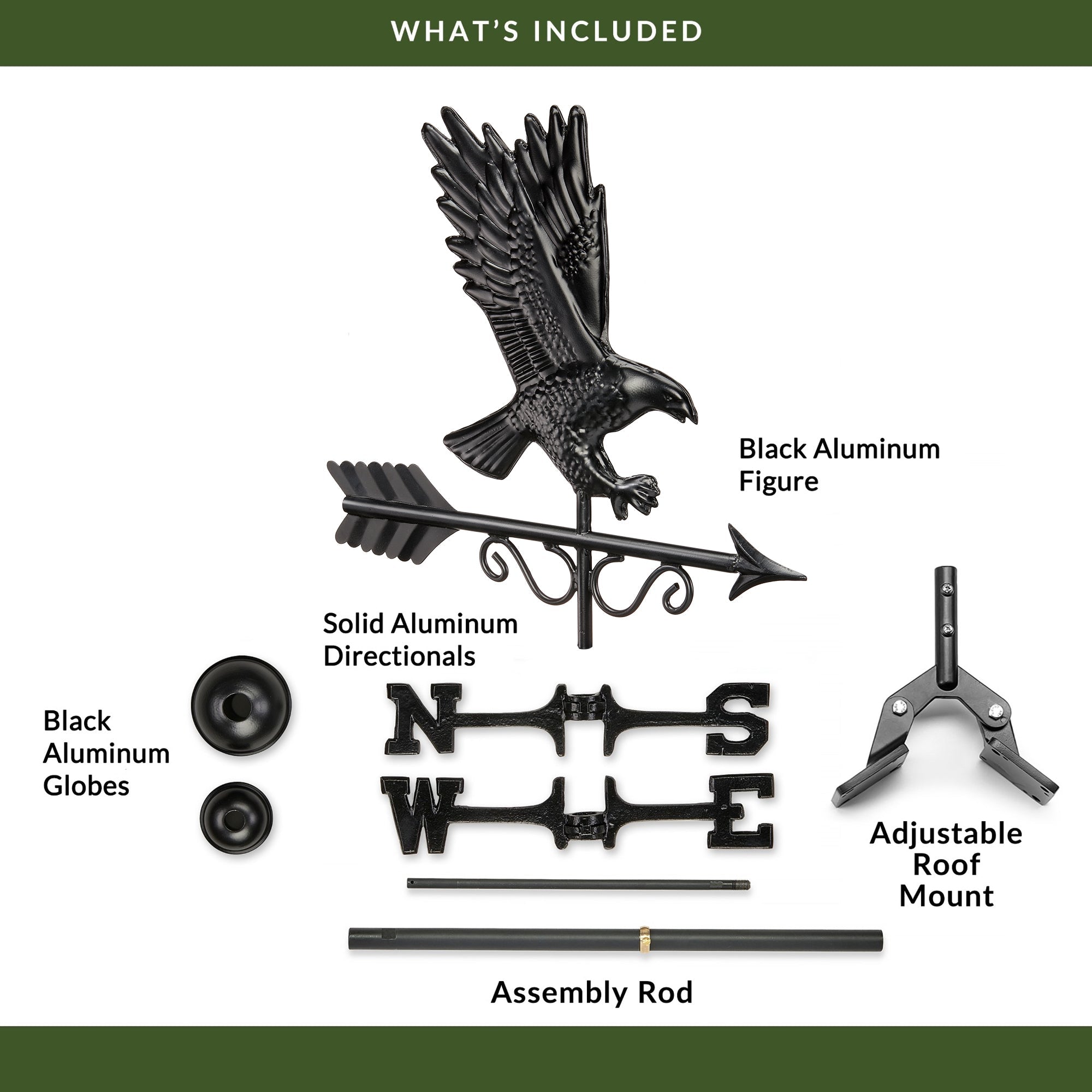 Black Aluminum Majestic Eagle Weathervane - Classic Garden & Roof Decor for Outdoor Elegance | Perfect for Farmhouse, Barn, or Patio Decoration