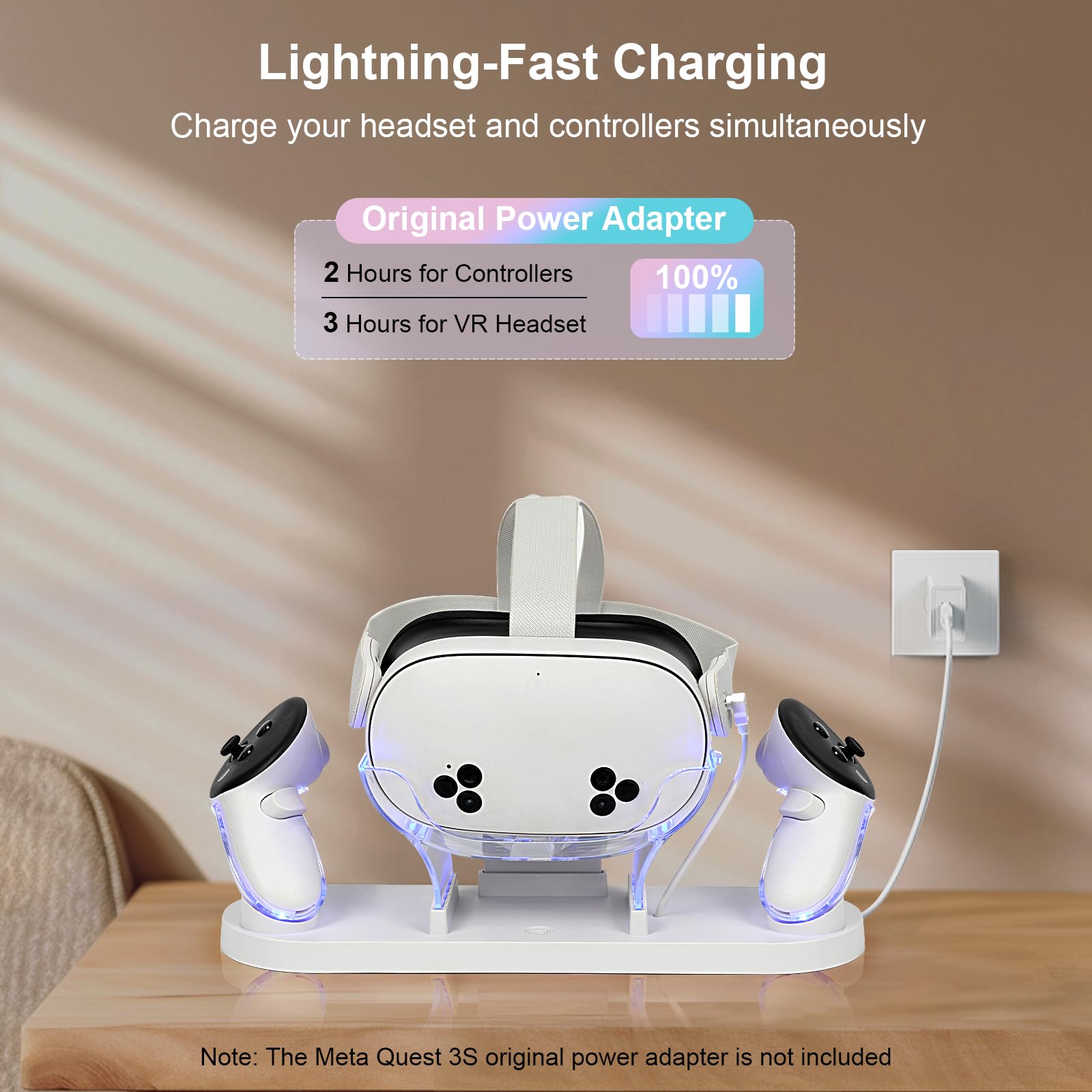 Meta Quest 3S/Quest 3 Charging Dock with 2 Rechargeable Batteries - Fast USB-C Charging for Headset & Controllers (2-3 Hours) - Perfect for VR Gaming & Entertainment