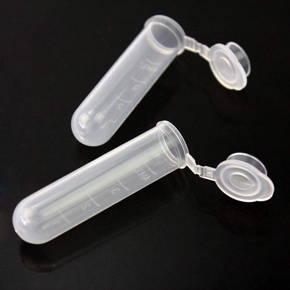 AKOAK 100-Pack 5ml Plastic Centrifugal Tubes with Graduated Markings, Round Bottom, Clear Transparent - Leak-Proof Sample Storage Containers for Lab, Science Experiments & DIY Beauty Products