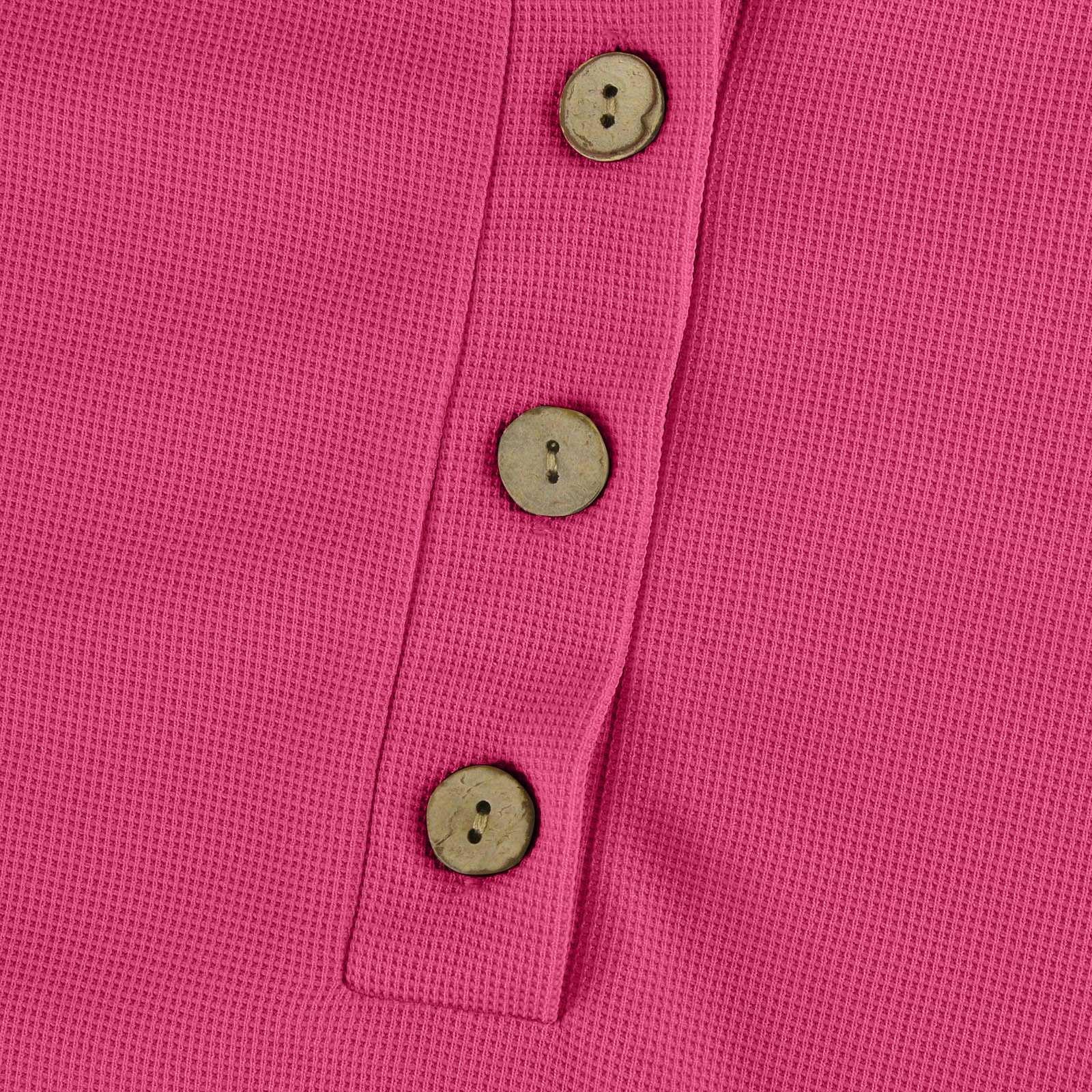 Women's Button-Up Sweatshirt - Waffle Knit Henley Neck Long Sleeve Top - Solid Color Drop Shoulder Blouse for Casual Wear & Layering