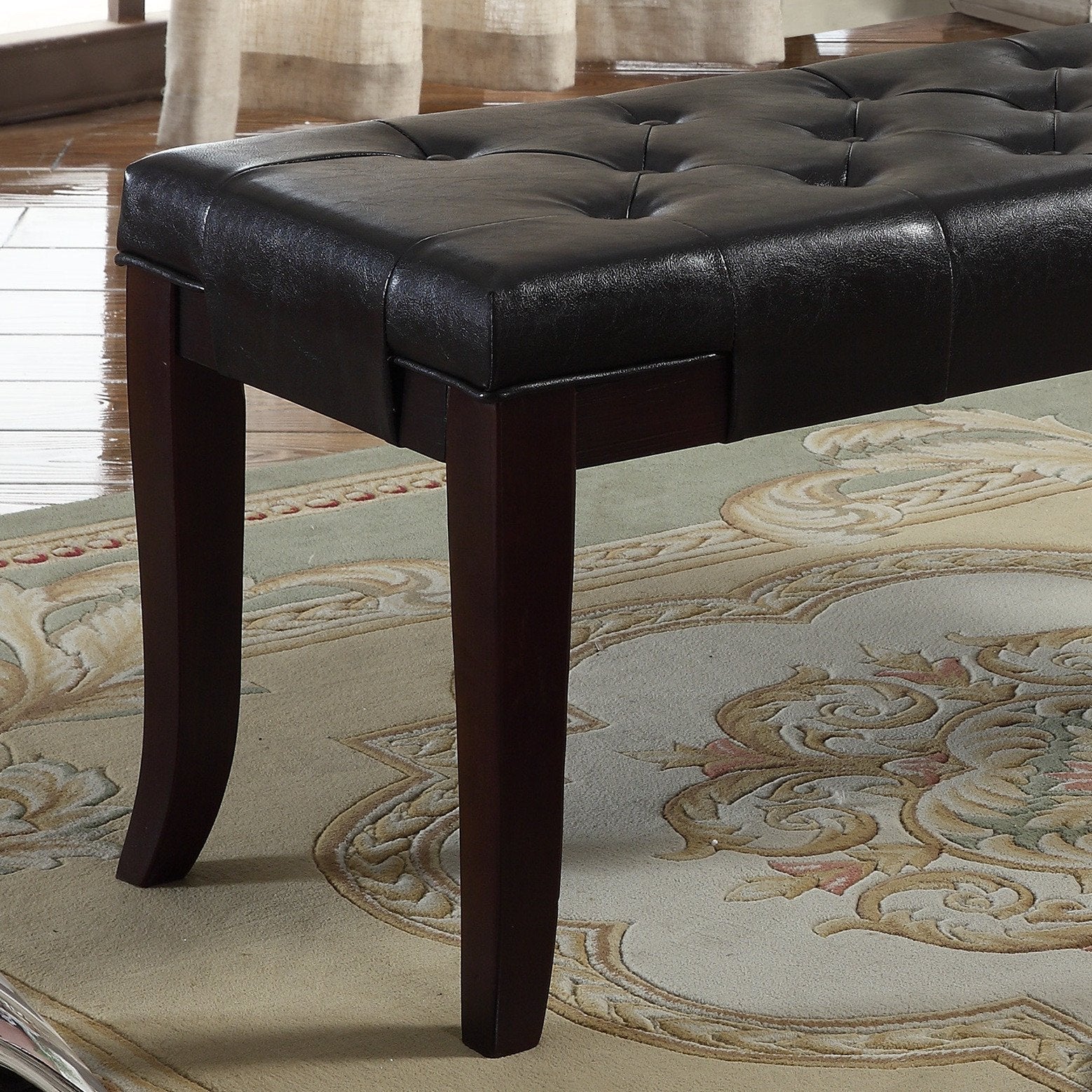 Roundhill Furniture Linon Leather Tufted Ottoman Bench in Espresso Brown - Footrest Storage Ottoman for Living Room, Bedroom & Entryway
