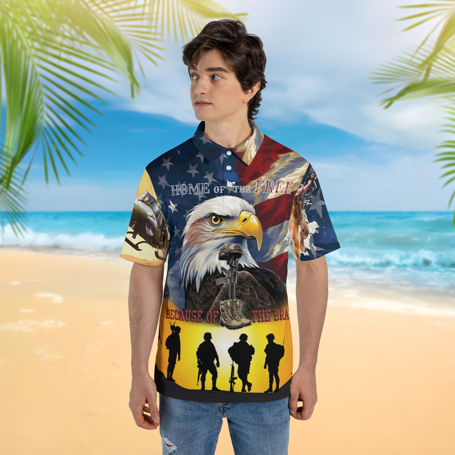 **Eagle Polo Shirts for Men & Women - 3D Printed Short Sleeve Golf Shirts - Moisture Wicking, Breathable & Comfortable - Funny Veteran Design - Set of 5 - Perfect for Golf, Casual Wear & Outdoor Activities**