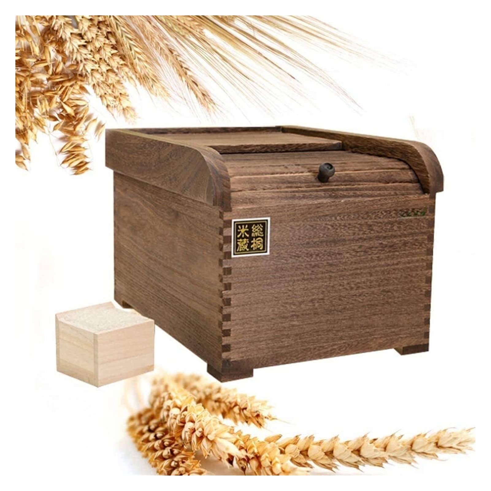 Premium 5kg Rice Storage Container with Lid & Measuring Cup - Airtight Wood Grain Bin for Kitchen Organization | Perfect for Storing Rice, Flour, Cereal & Dry Food Pantry Storage