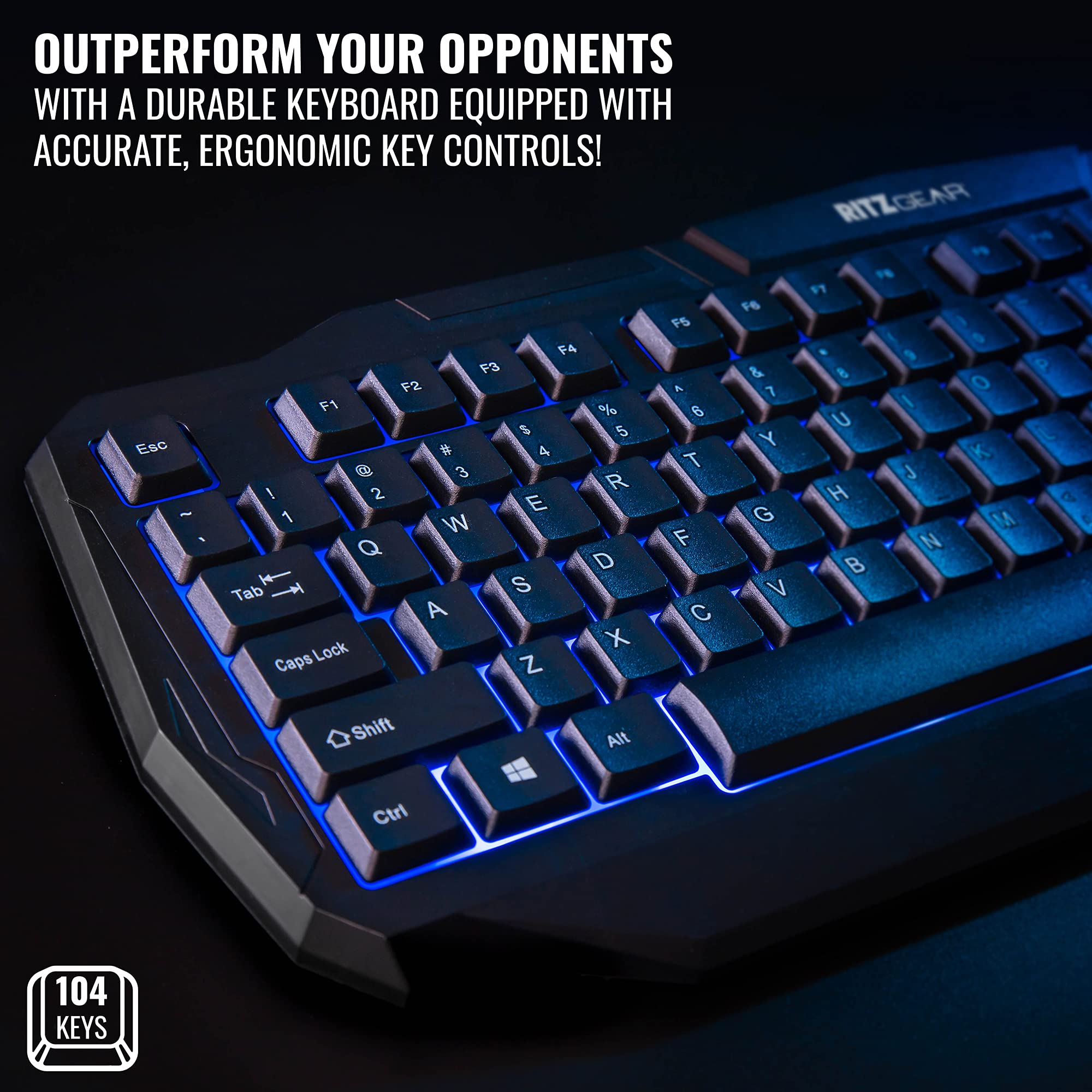 RitzGear Blue Gaming Keyboard and Mouse Combo with LED Backlit, Mouse Pad & Headset - 4-in-1 PC Gaming Accessories Set for Windows 10/11, Mac, Xbox, PS4 - Perfect for Gaming, Streaming & Office Work