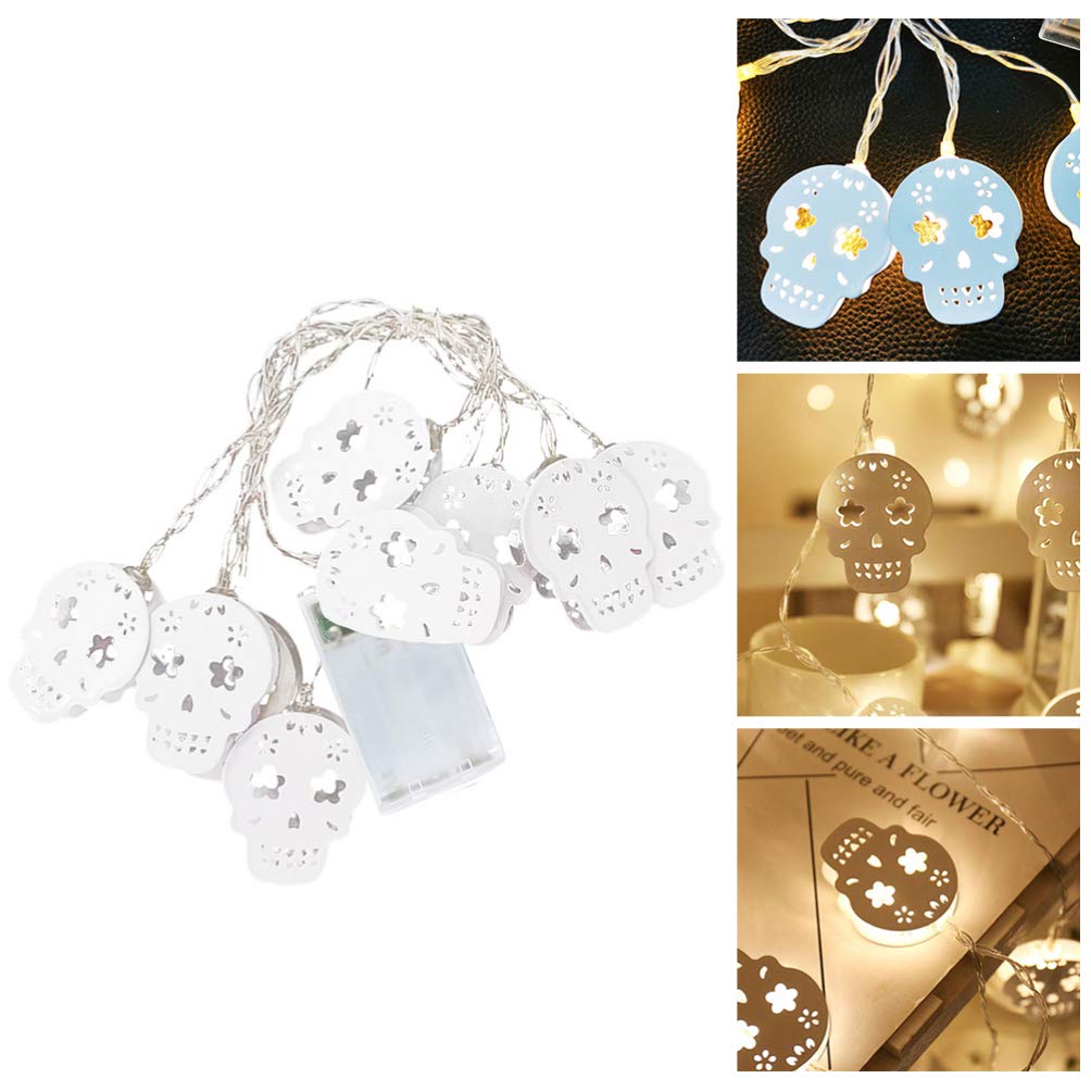 3pcs Skull Fairy Lights - Skeleton LED String Lights for Halloween, Dia de Los Muertos Party Decor - Battery-Free Iron Sugar Style - Perfect for Indoor/Outdoor Home, Garden & Event Decorations