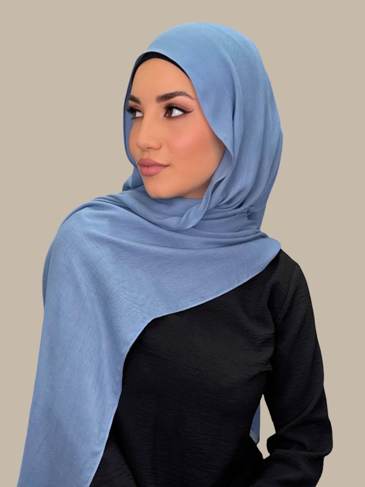 Soft Cotton Modal Hijab Scarf - Breathable & Comfortable Steel Blue Shawl for Women - Perfect for Daily Wear, Prayer & Fashion Accessory