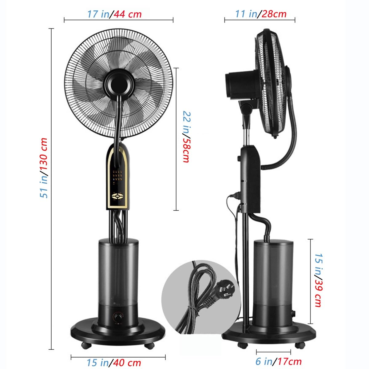 16-Inch Portable Misting Fan with Water Tank & Wheels - 3 Cooling Speeds, 90° Oscillation - Ideal for Outdoor, Greenhouse & Residential Use (7-Leaf Blade)