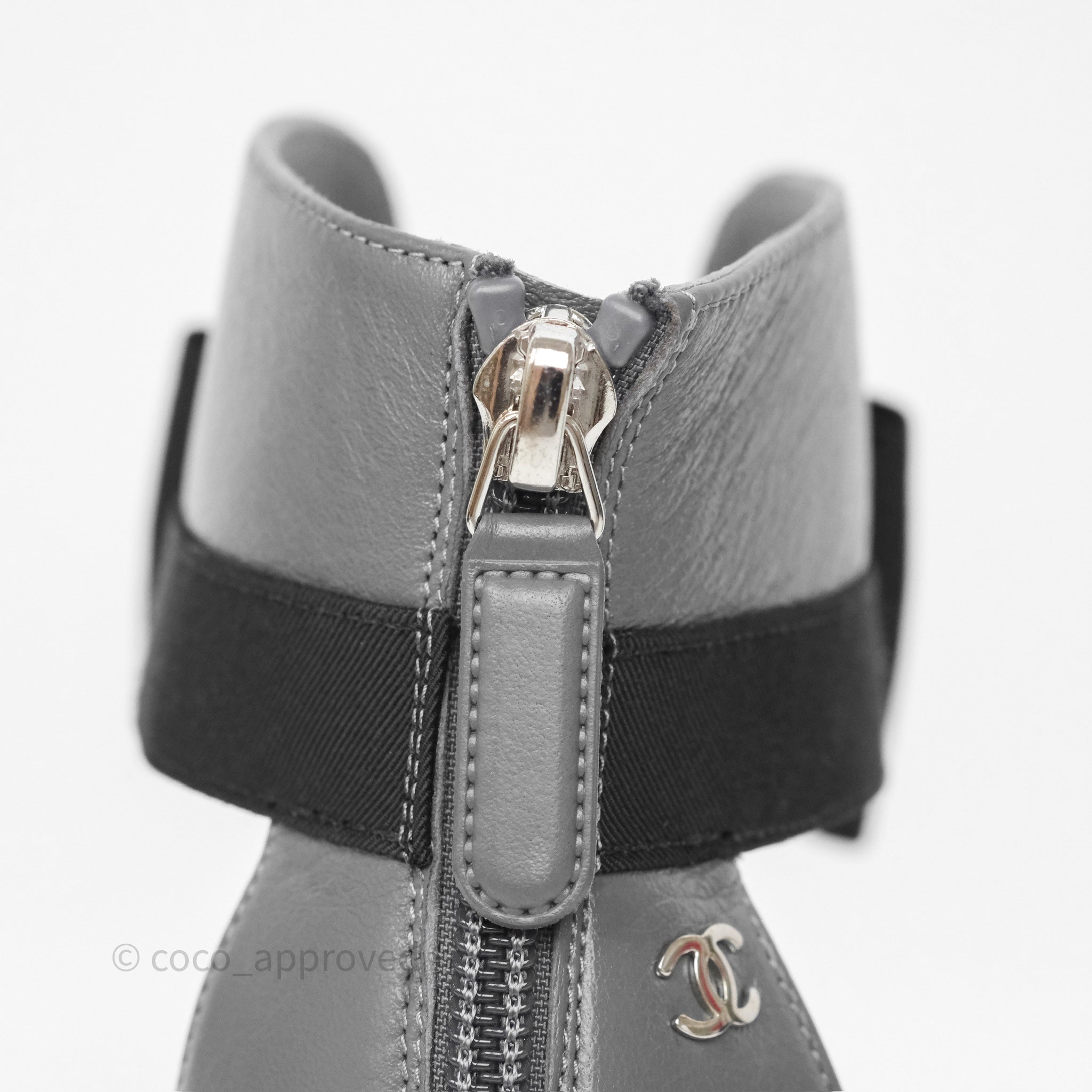 Chanel Cap Toe Bow Ankle Strap Sandals - Grey & Black Lambskin Leather - Perfect for Summer Weddings & Evening Events
