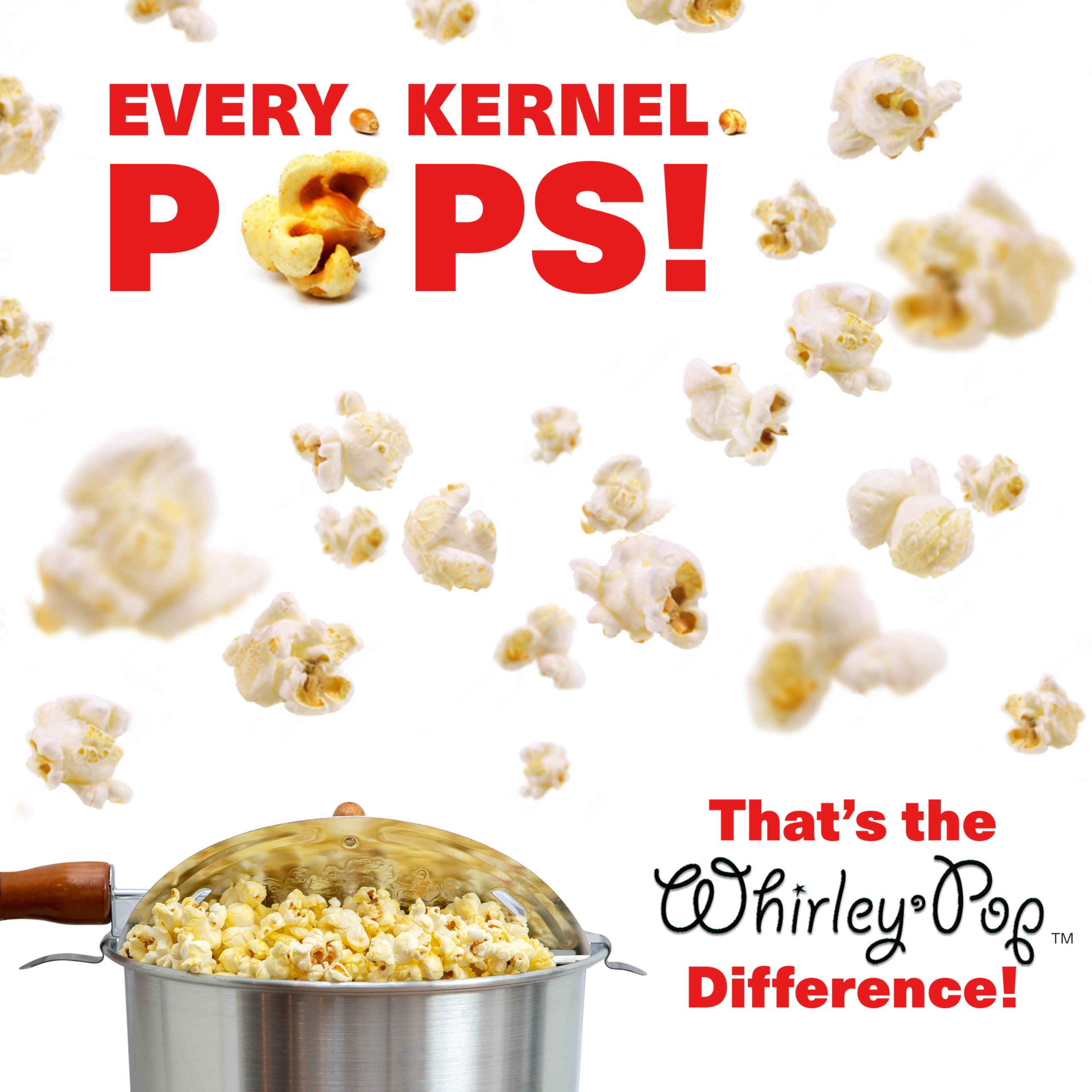 Original Whirley Pop Popcorn Maker - 6 Quart Stovetop Popcorn Popper with 5 Popping Kits, Aluminum Popcorn Pot with Metal Gears - Perfect for Movie Nights, Camping & Family Gatherings - Wabash Valley Farms Stove Top Popcorn Pan (Silver)