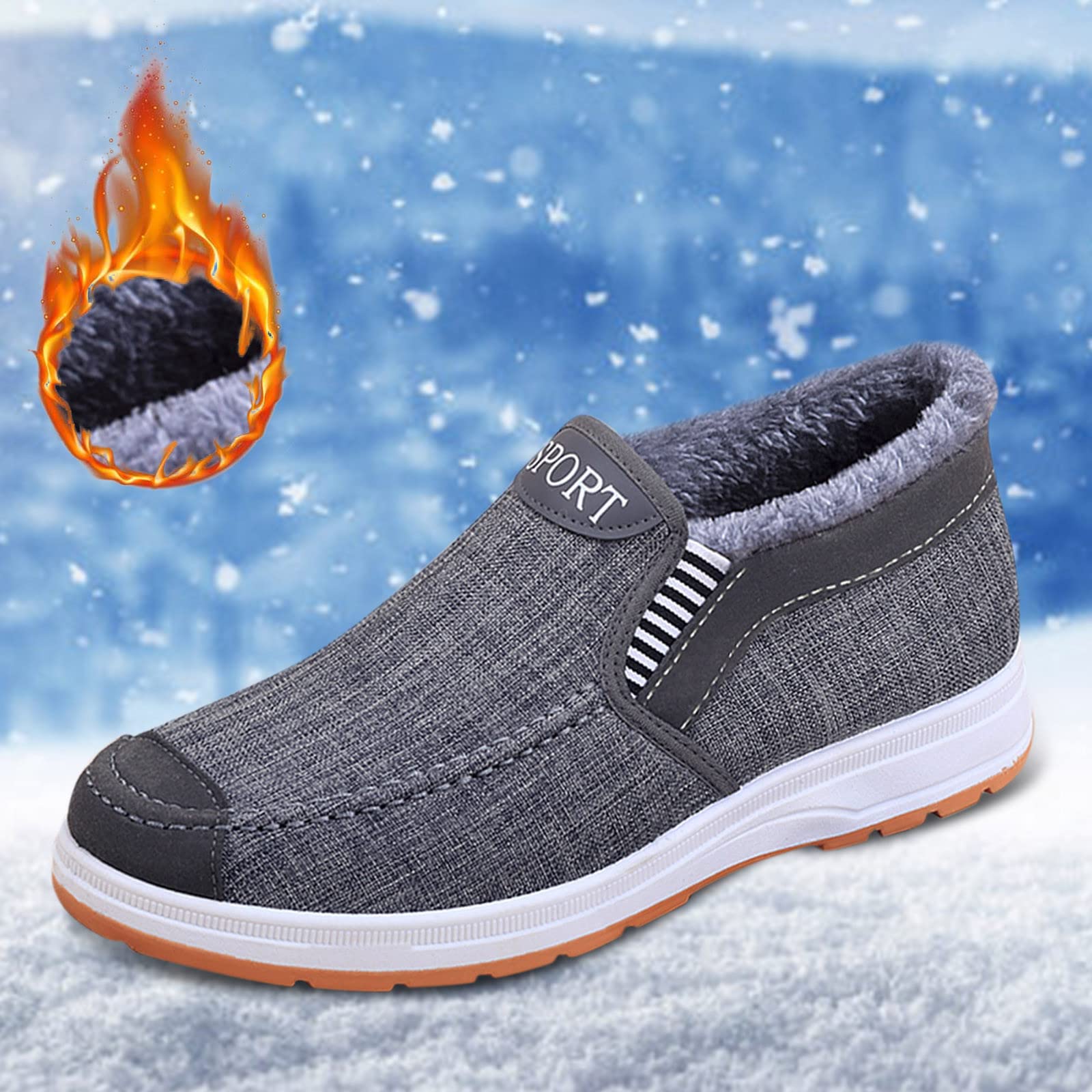 **Men's Waterproof Winter Snow Boots - Size 9, Suede Slip-On Platform Boots for Hiking, Walking & Outdoor Activities - Warm & Comfortable Ankle Boots for Ski Holidays, Snow Trips & Casual Wear**    *(Use Cases: Perfect for snowy adventures, winter hiking, casual outings, and holiday travels.)*