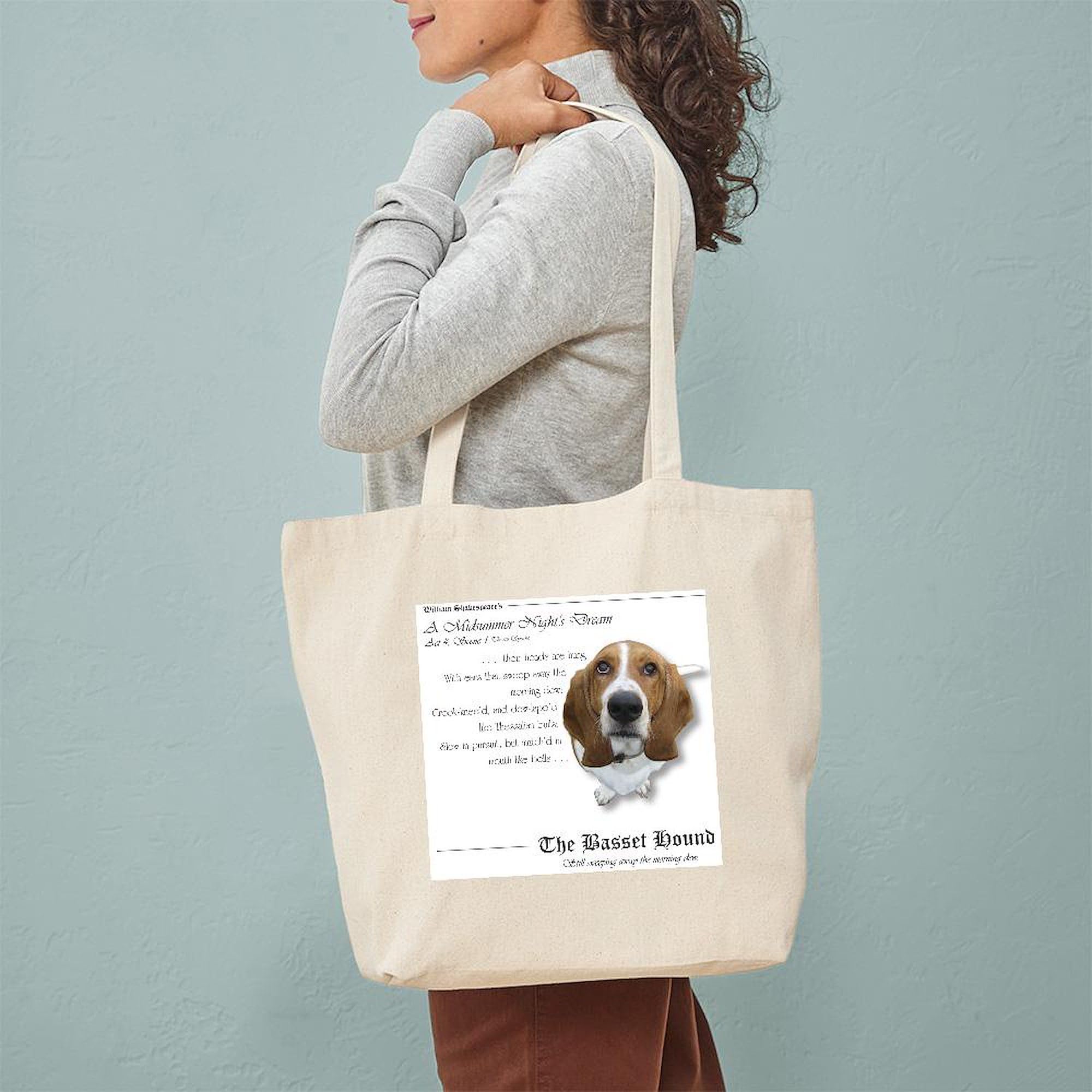 Shakespeare Quote Tote Bag - Natural Canvas Reusable Shopping Bag with Basset Hound Design | Eco-Friendly Grocery Bag for Book Lovers & Literary Gifts