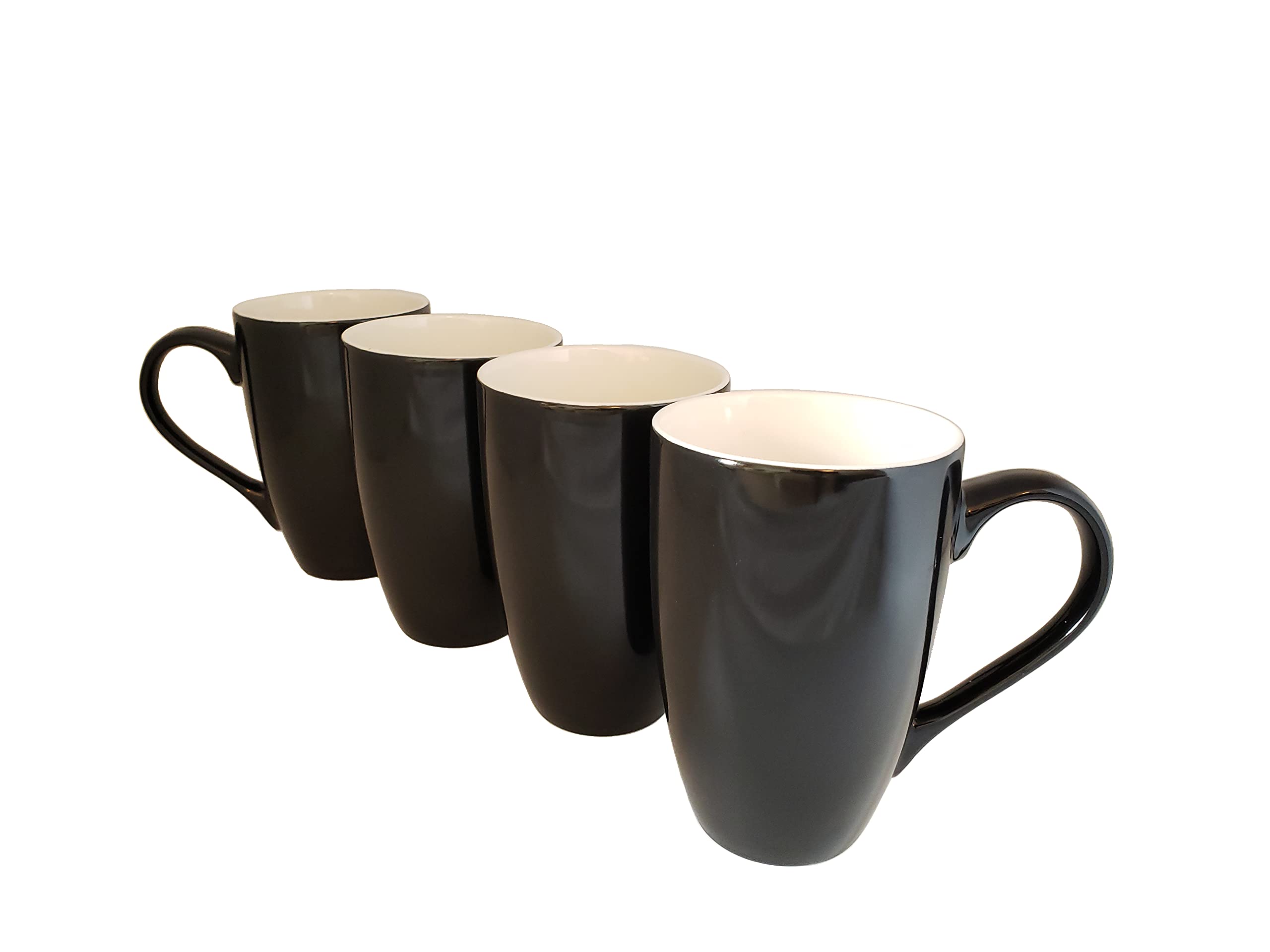 Premium 18oz Porcelain Coffee Mugs Set of 4 - Large Bistro Style Cups with Oversized Handles, Black & White Contrast Design - Perfect for Home, Cafe, Office, and Gift Giving
