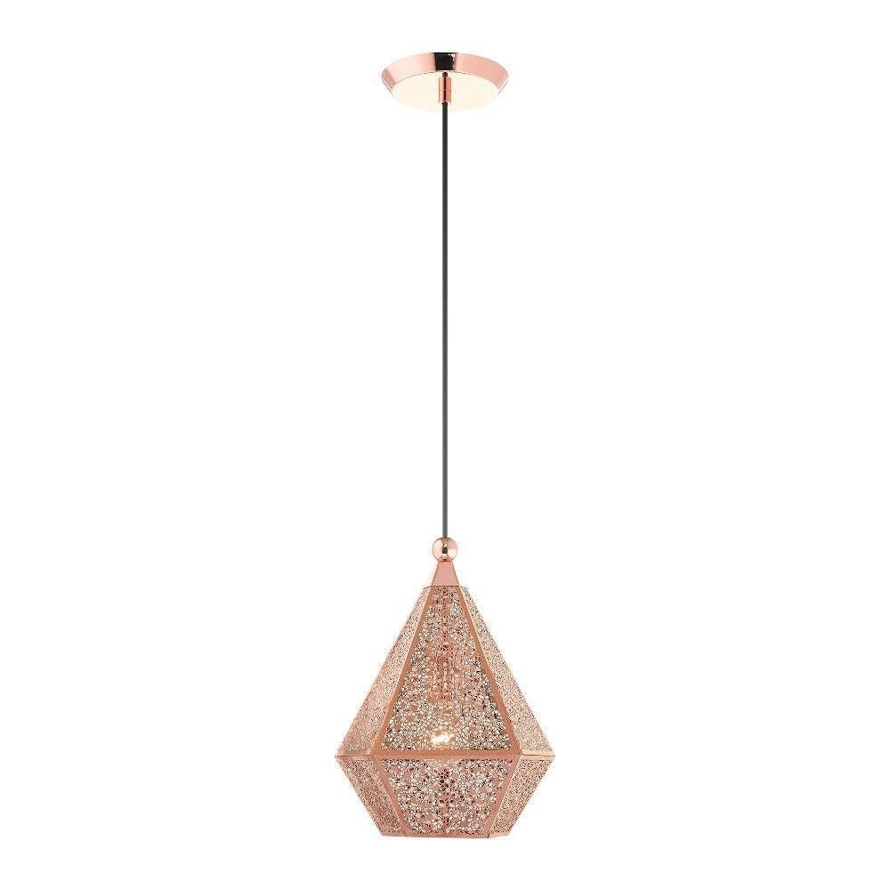 Livex Lighting 48921-86 1-Light Rose Gold Pendant Light Fixture - Modern Hanging Ceiling Light for Dining Room, Kitchen Island & Bedroom Decor