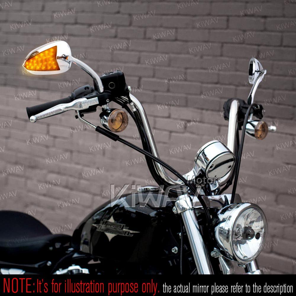 KiWAV Chrome Motorcycle Mirrors with LED Running Lights & Turn Signals - Compatible with Harley Davidson (For Night Riding & Safety Visibility)